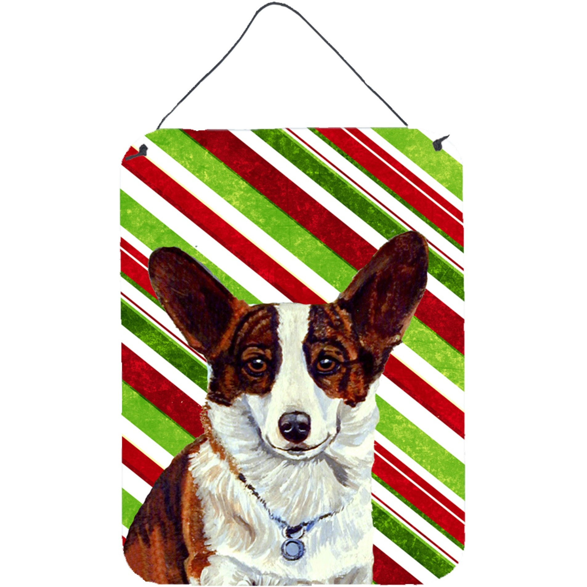 &quotCaroline's Treasures LH9243DS1216 Corgi Candy Cane Holiday Christmas Aluminium Metal Wall or Door Hanging Prints, 16"" x 12"", Multicolor"