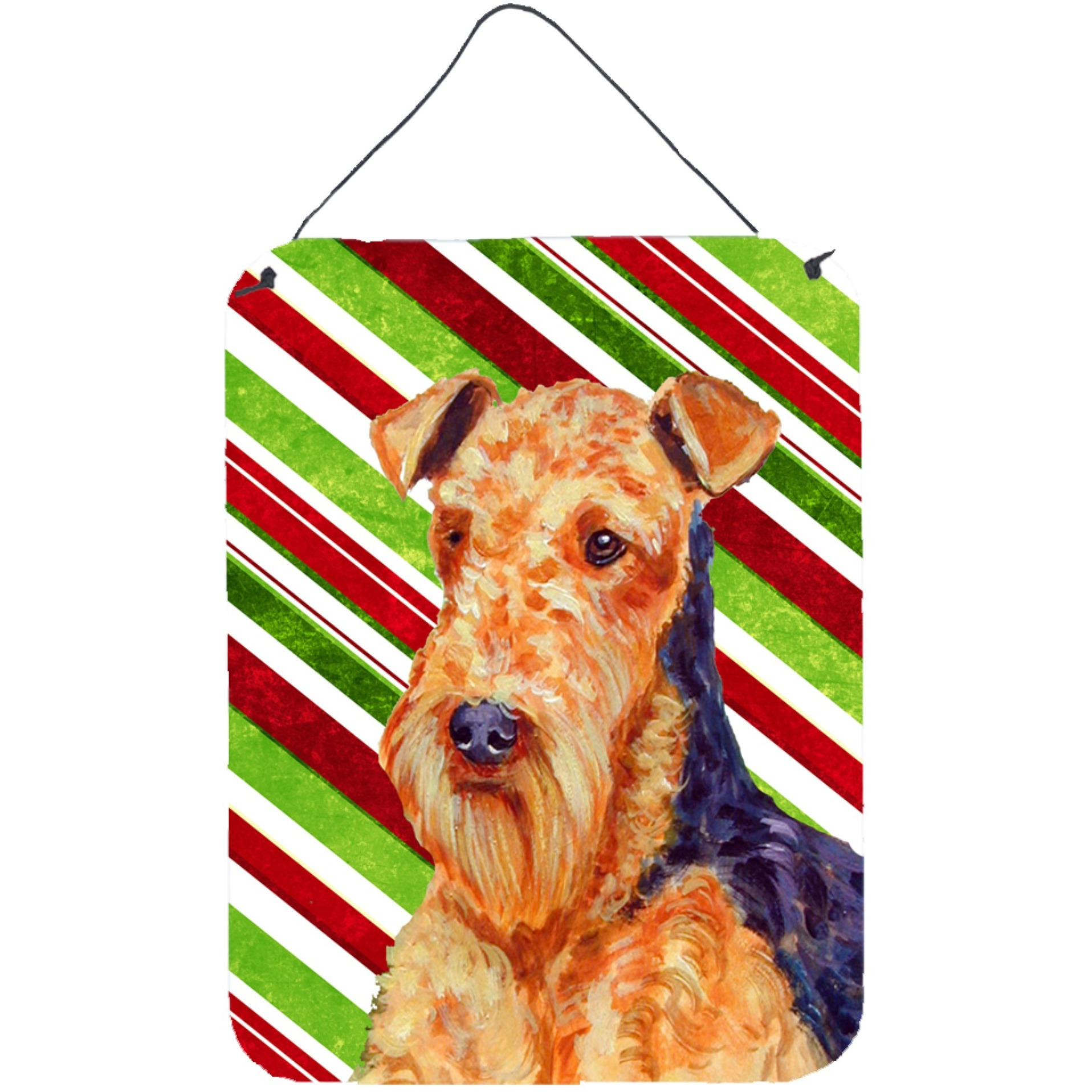 &quotCaroline's Treasures Airedale Candy Cane Holiday Christmas Wall or Door Hanging Prints, 16"" x 12"", Multicolor"