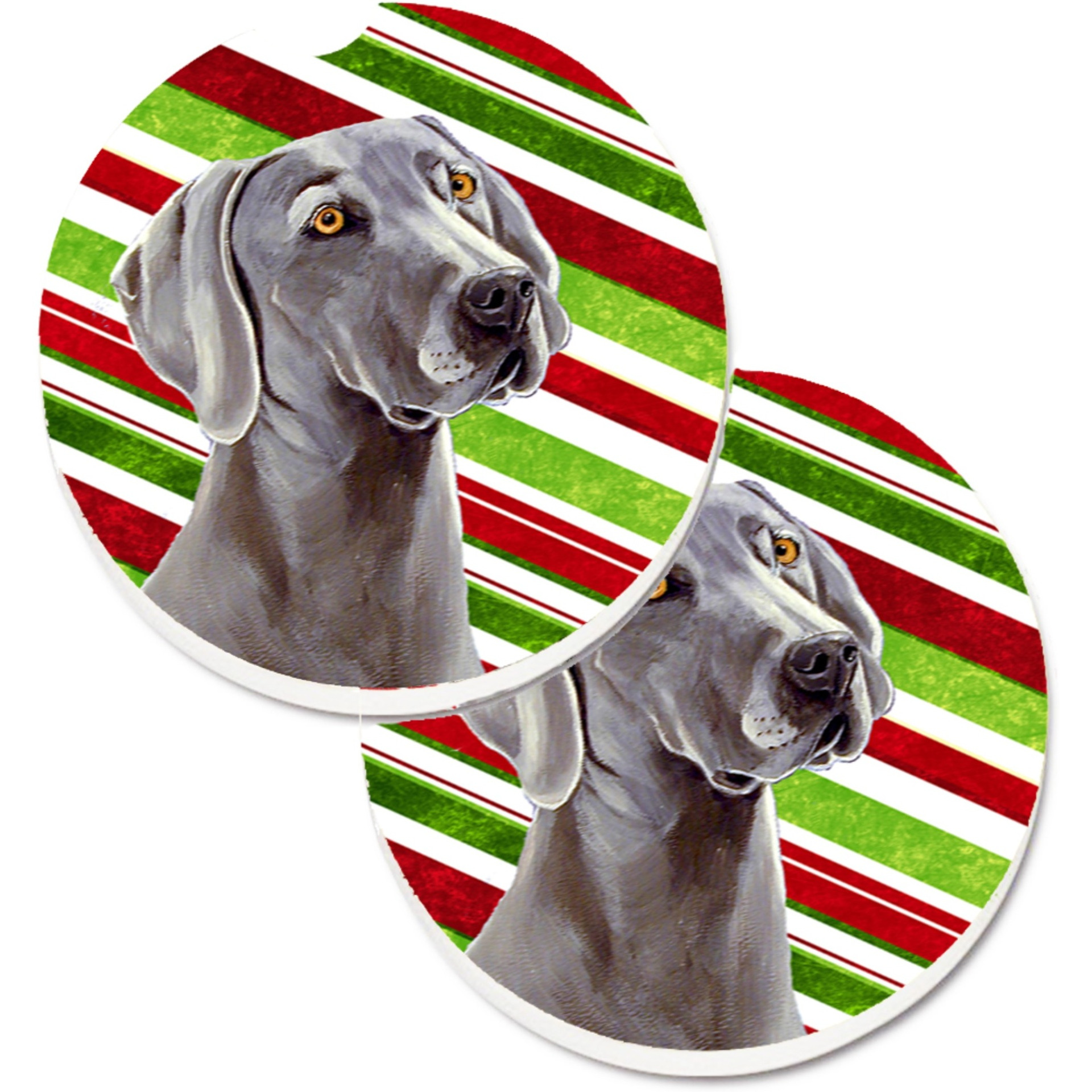 &quotCaroline's Treasures Weimaraner Candy Cane Holiday Christmas Set of 2 Cup Holder Car Coasters LH9251CARC, 2.56, Multicolor"