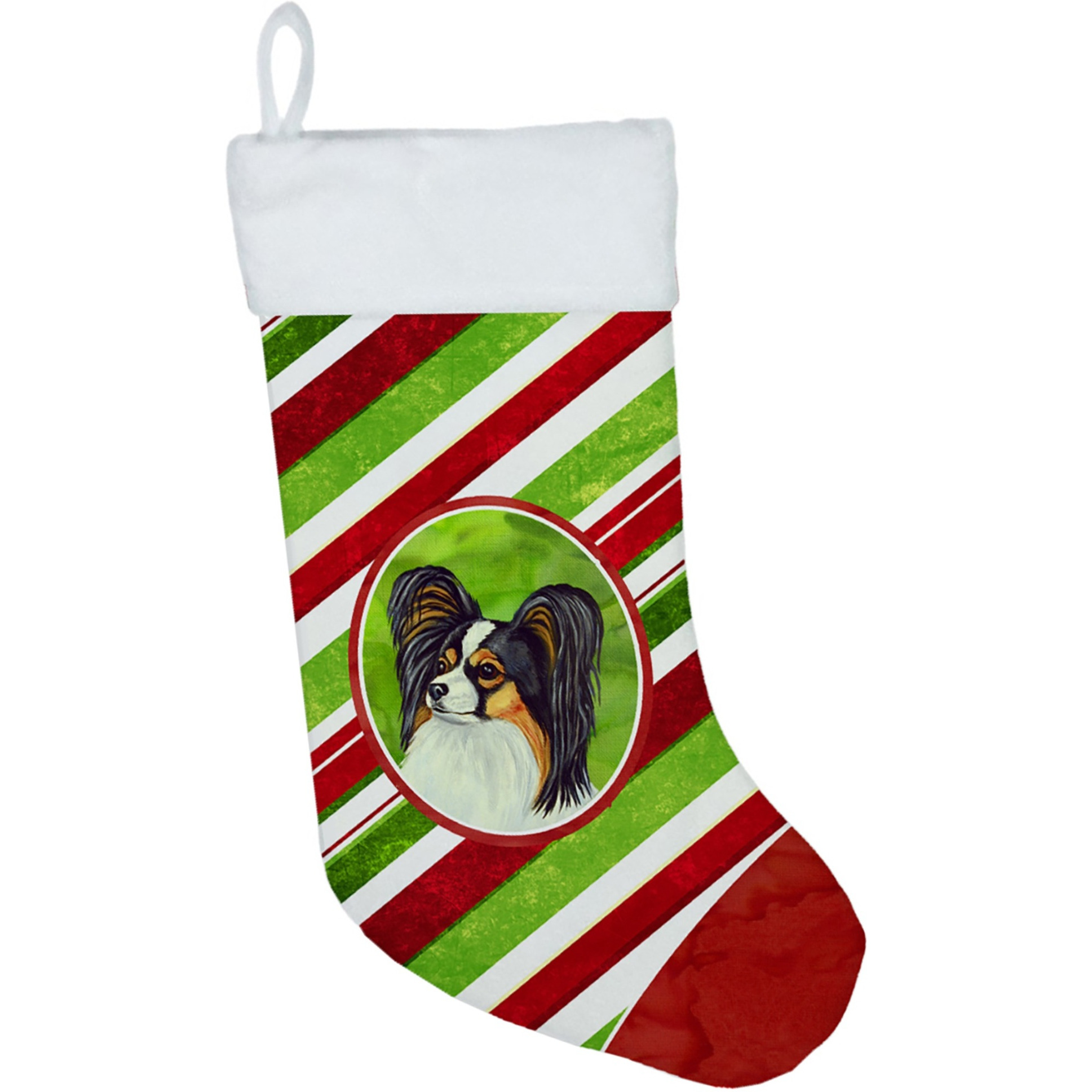 &quotCaroline's Treasures Papillon Candy Cane Holiday Christmas Stocking, 11 x 18"", Multicolor"