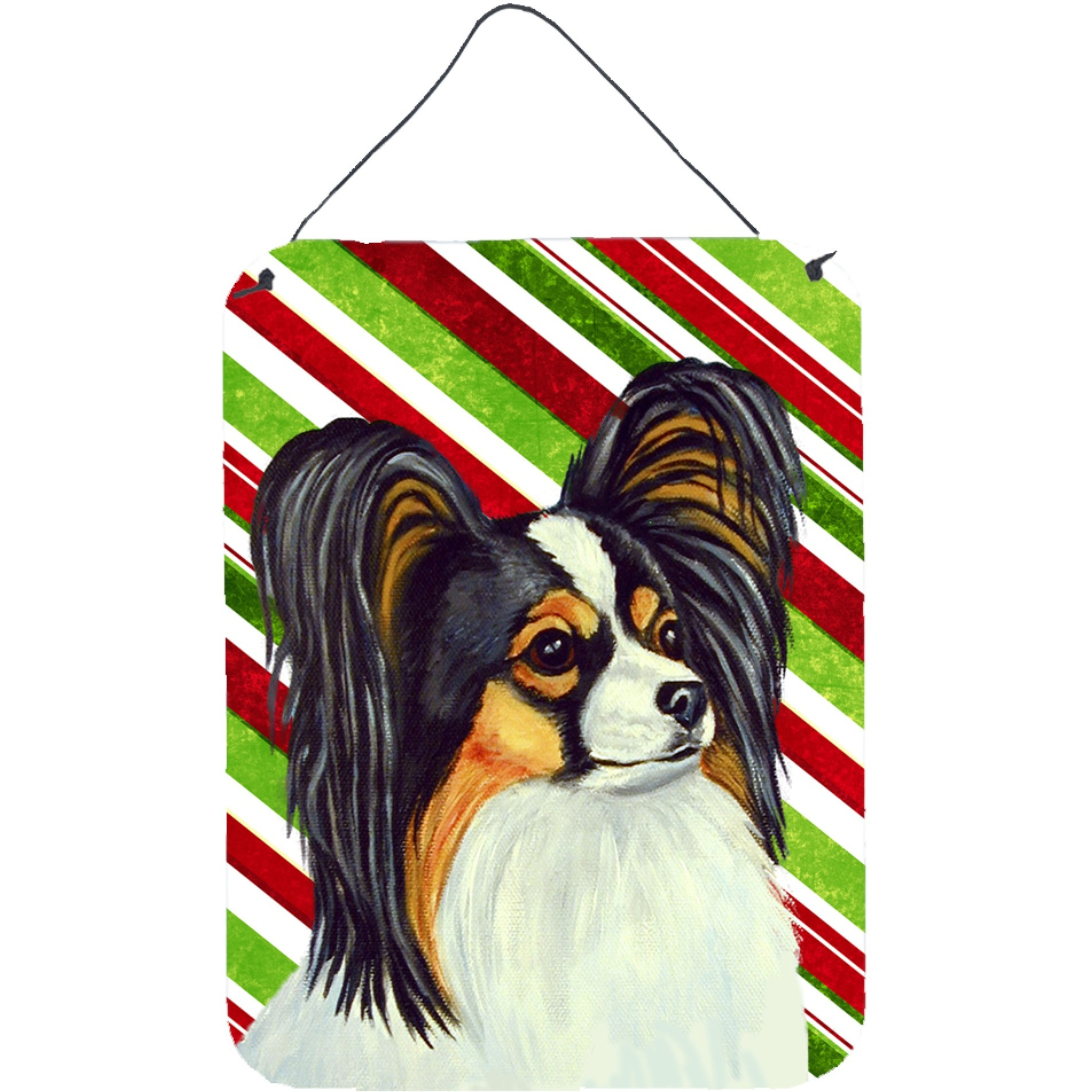 &quotCaroline's Treasures Papillon Candy Cane Holiday Christmas Wall or Door Hanging Prints, 16"" x 12"", Multicolor"