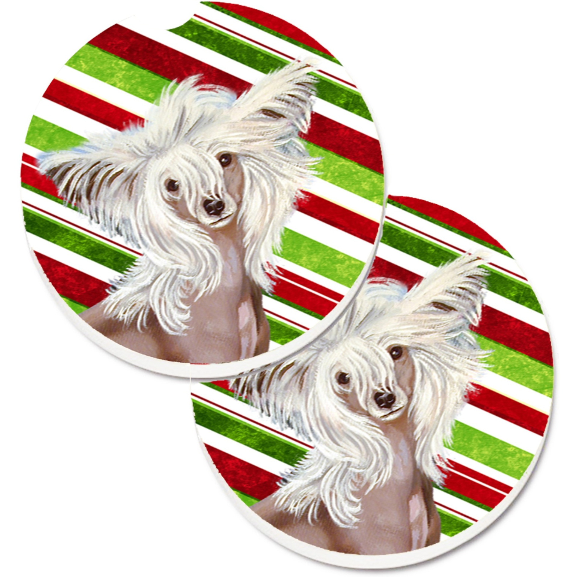 &quotCaroline's Treasures Chinese Crested Candy Cane Holiday Christmas Set of 2 Cup Holder Car Coasters LH9257CARC, 2.56, Multicolor"