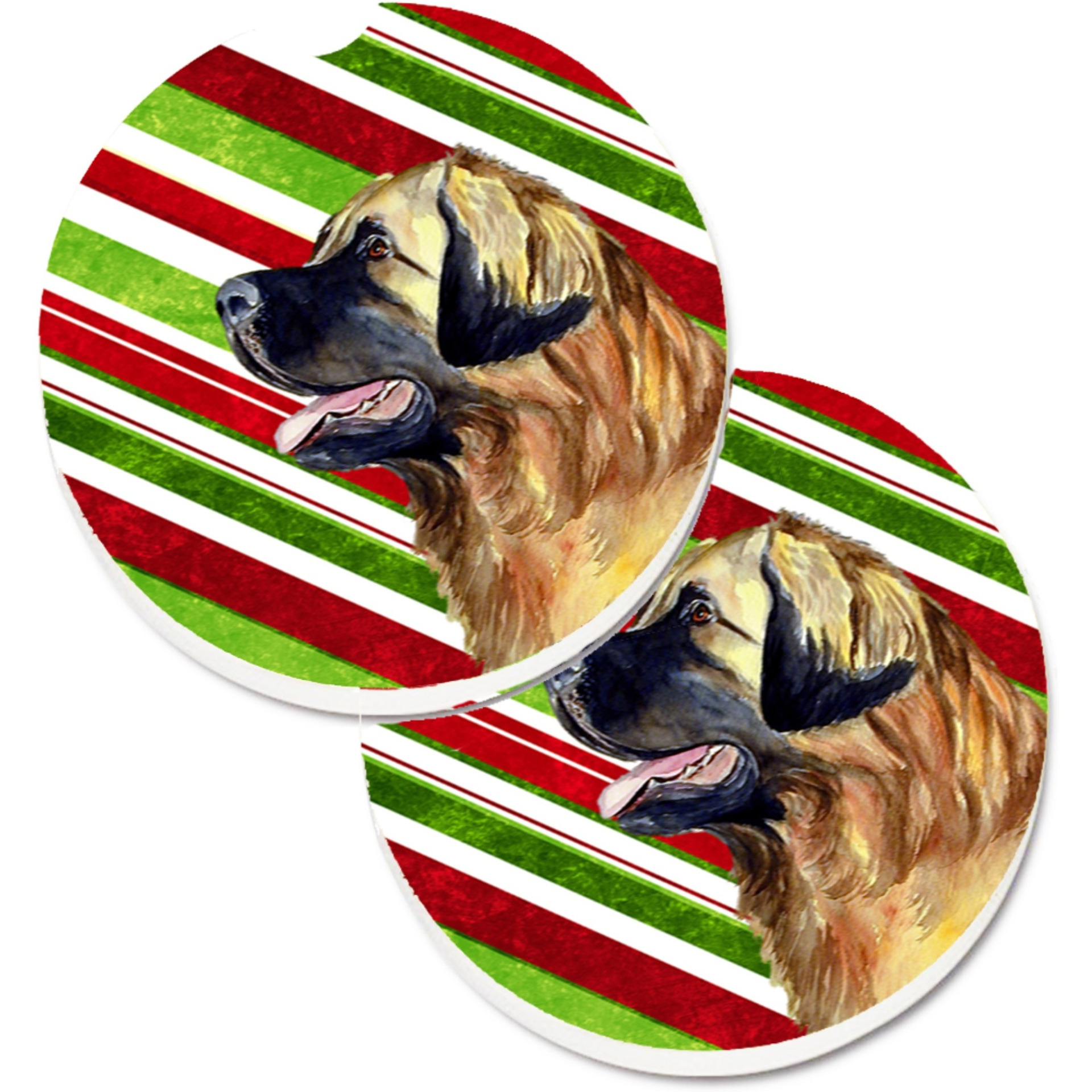 &quotCaroline's Treasures Leonberger Candy Cane Holiday Christmas Set of 2 Cup Holder Car Coasters LH9258CARC, 2.56, Multicolor"