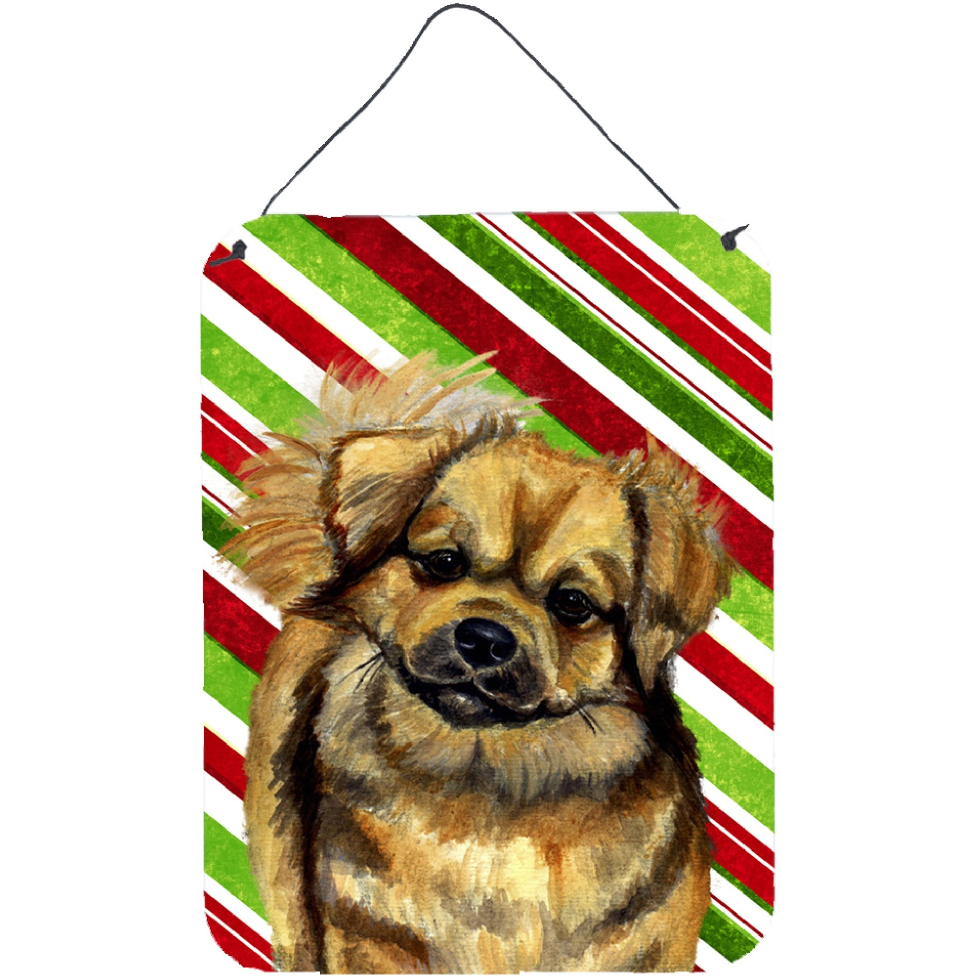 &quotCaroline's Treasures Tibetan Spaniel Candy Cane Holiday Christmas Wall or Door Hanging Prints, 16"" x 12"", Multicolor"