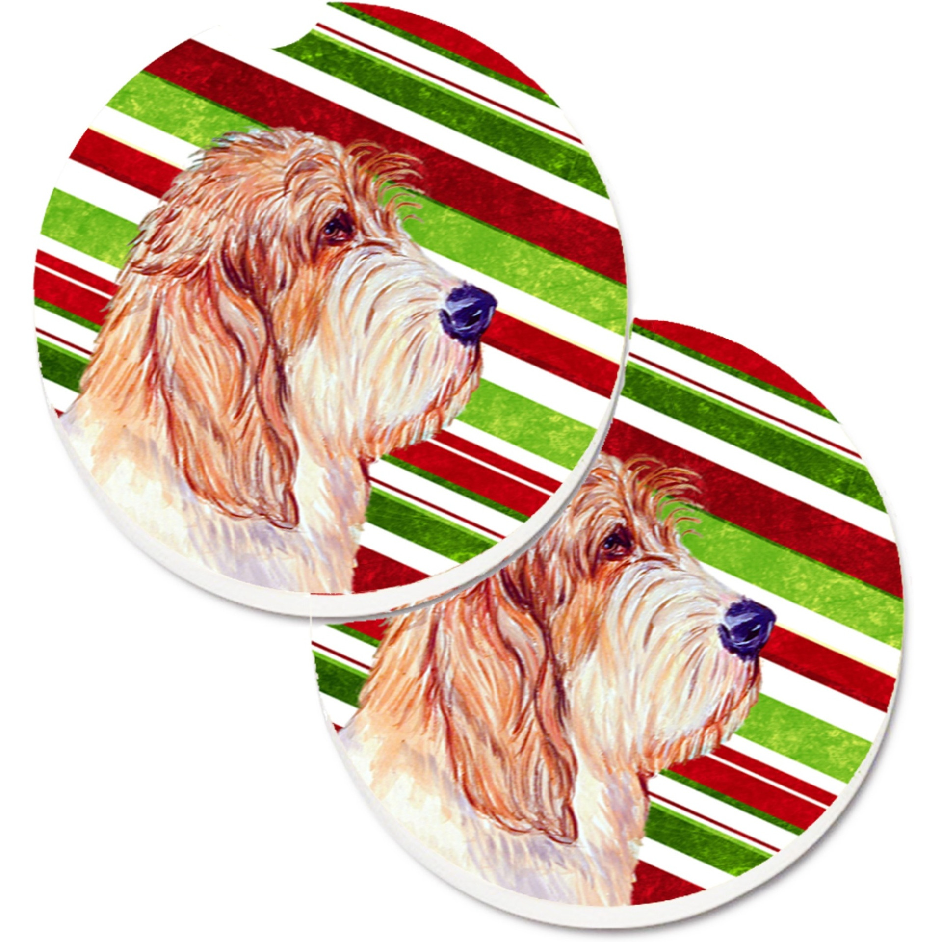 &quotCaroline's Treasures Petit Basset Griffon Vendeen Candy Cane Holiday Christmas Set of 2 Cup Holder Car Coasters LH9262CARC, 2.56, Multicolor"