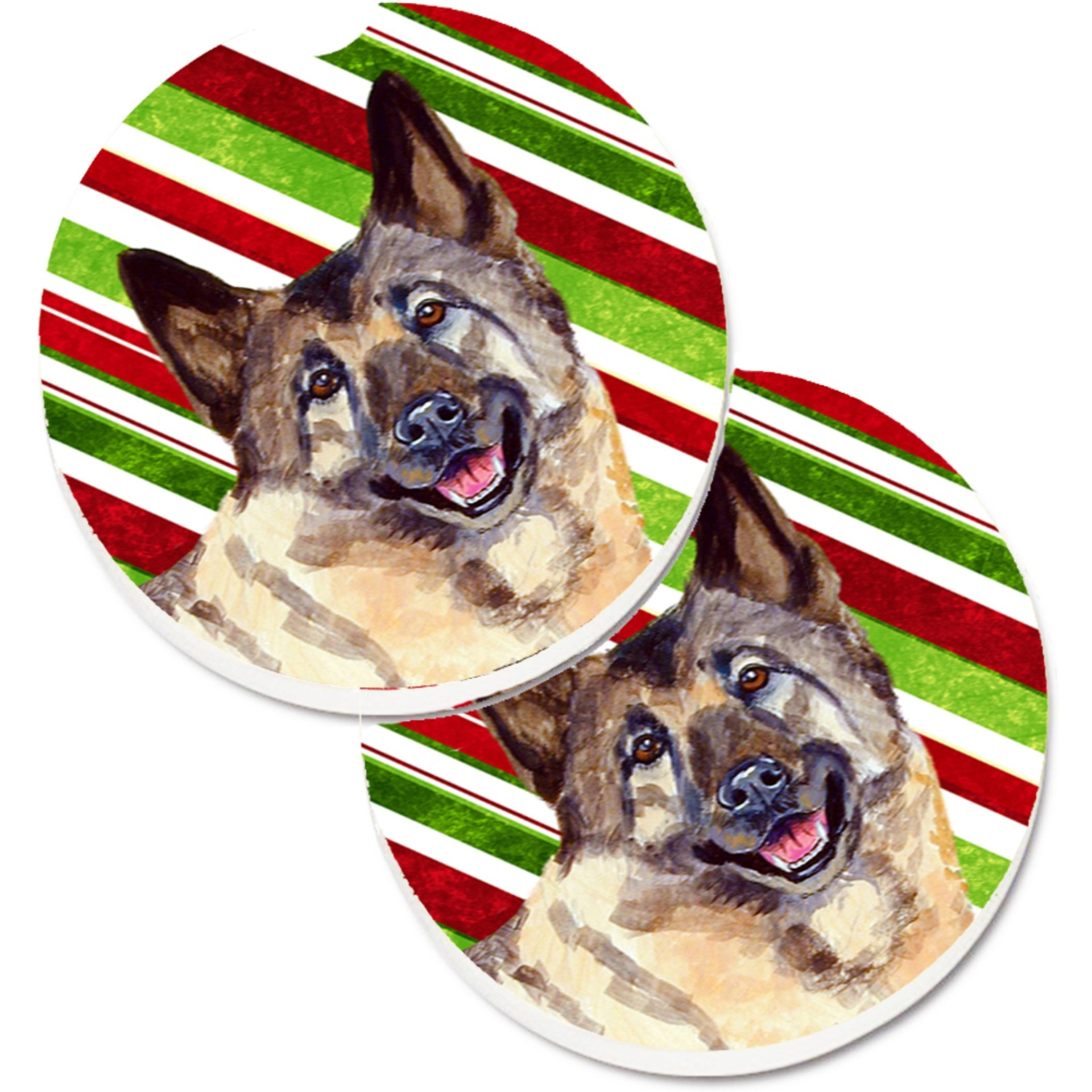 &quotCaroline's Treasures Norwegian Elkhound Candy Cane Holiday Christmas Set of 2 Cup Holder Car Coasters LH9263CARC, 2.56, Multicolor"