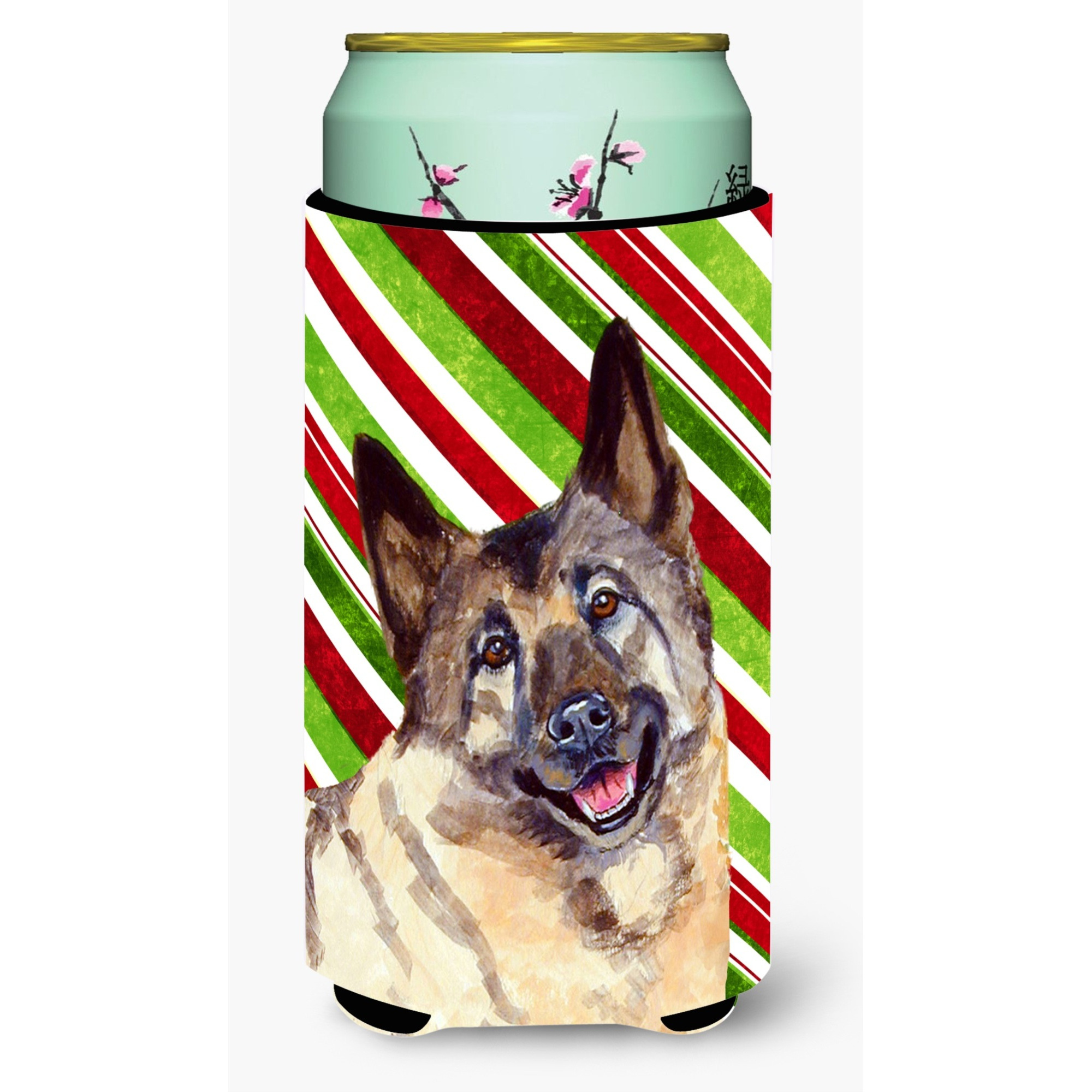 Norwegian Elkhound Candy Cane Holiday Christmas  Tall Boy Beverage Insulator Beverage Insulator Hugger