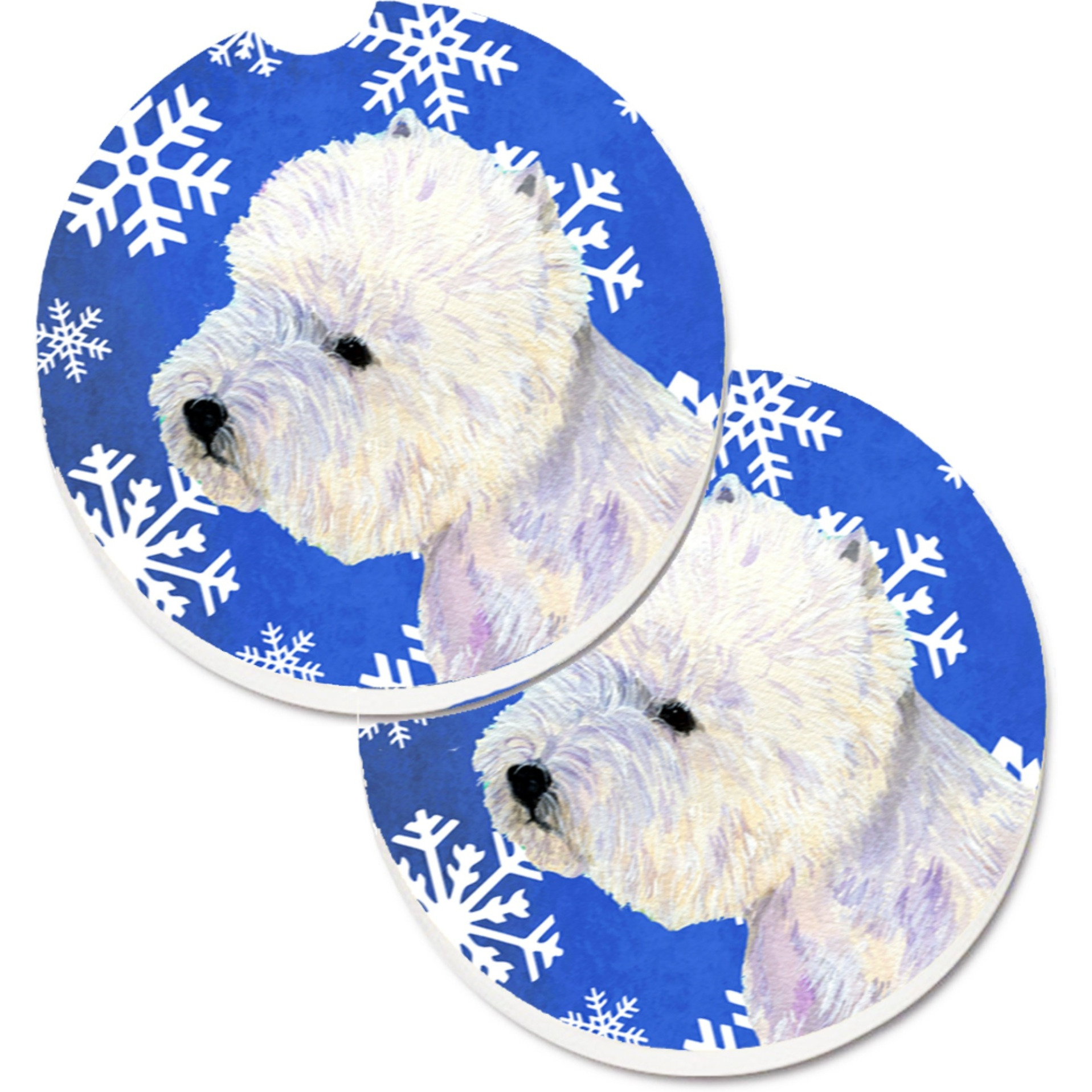 &quotCaroline's Treasures Westie Winter Snowflakes Holiday Set of 2 Cup Holder Car Coasters LH9270CARC, 2.56, Multicolor"