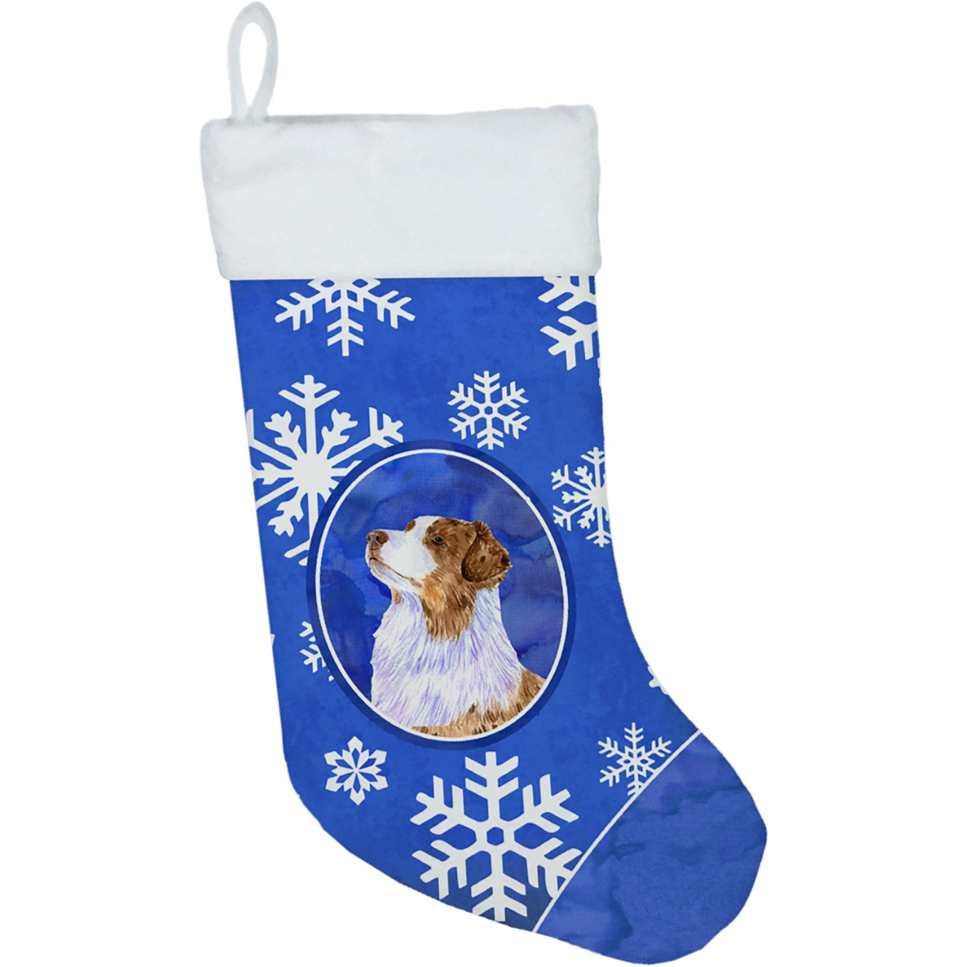 &quotCaroline's Treasures Australian Shepherd Winter Snowflakes Holiday Christmas Stocking, 11 x 18"", Multicolor"