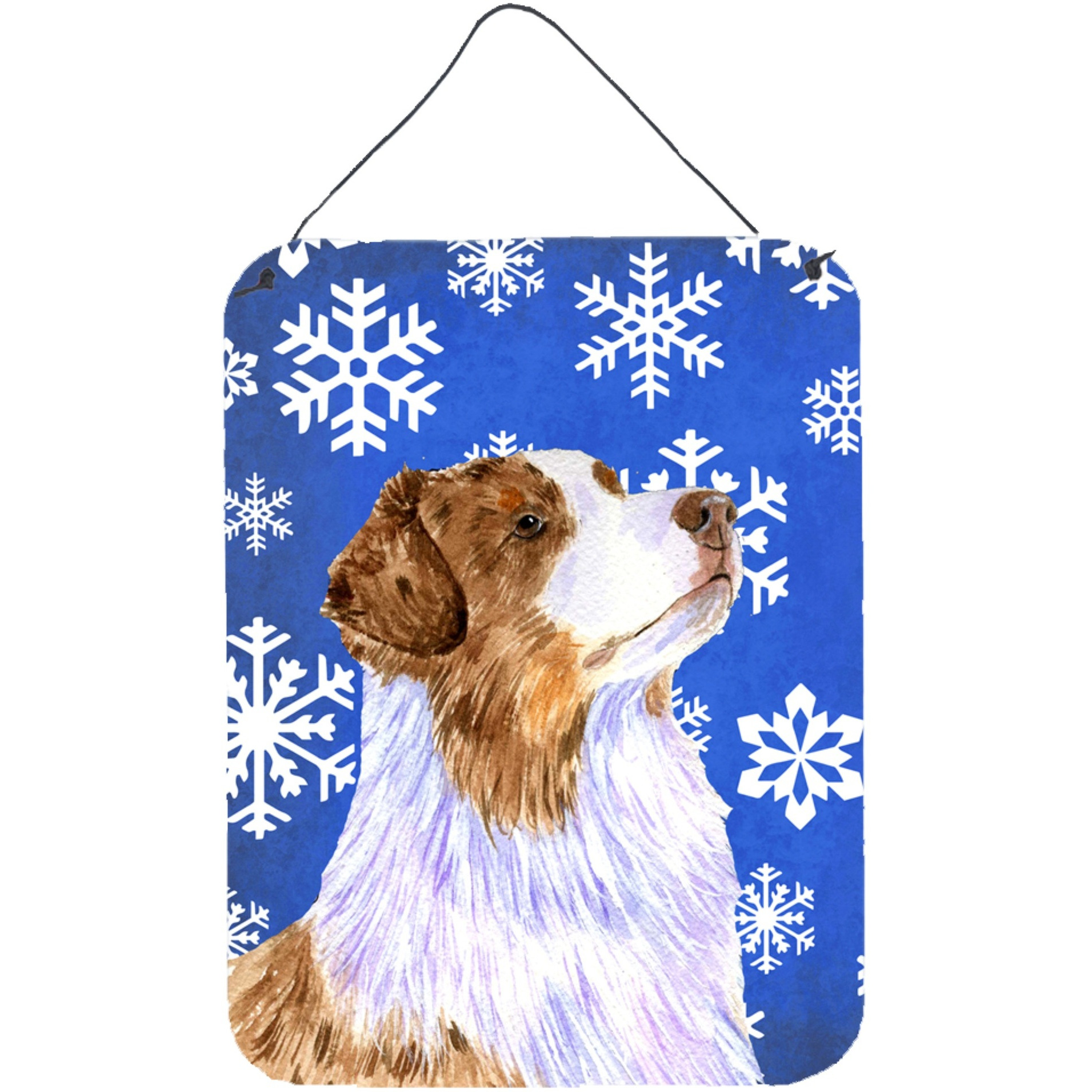 &quotCaroline's Treasures Australian Shepherd Winter Snowflakes Holiday Wall or Door Hanging Prints, 16"" x 12"", Multicolor"