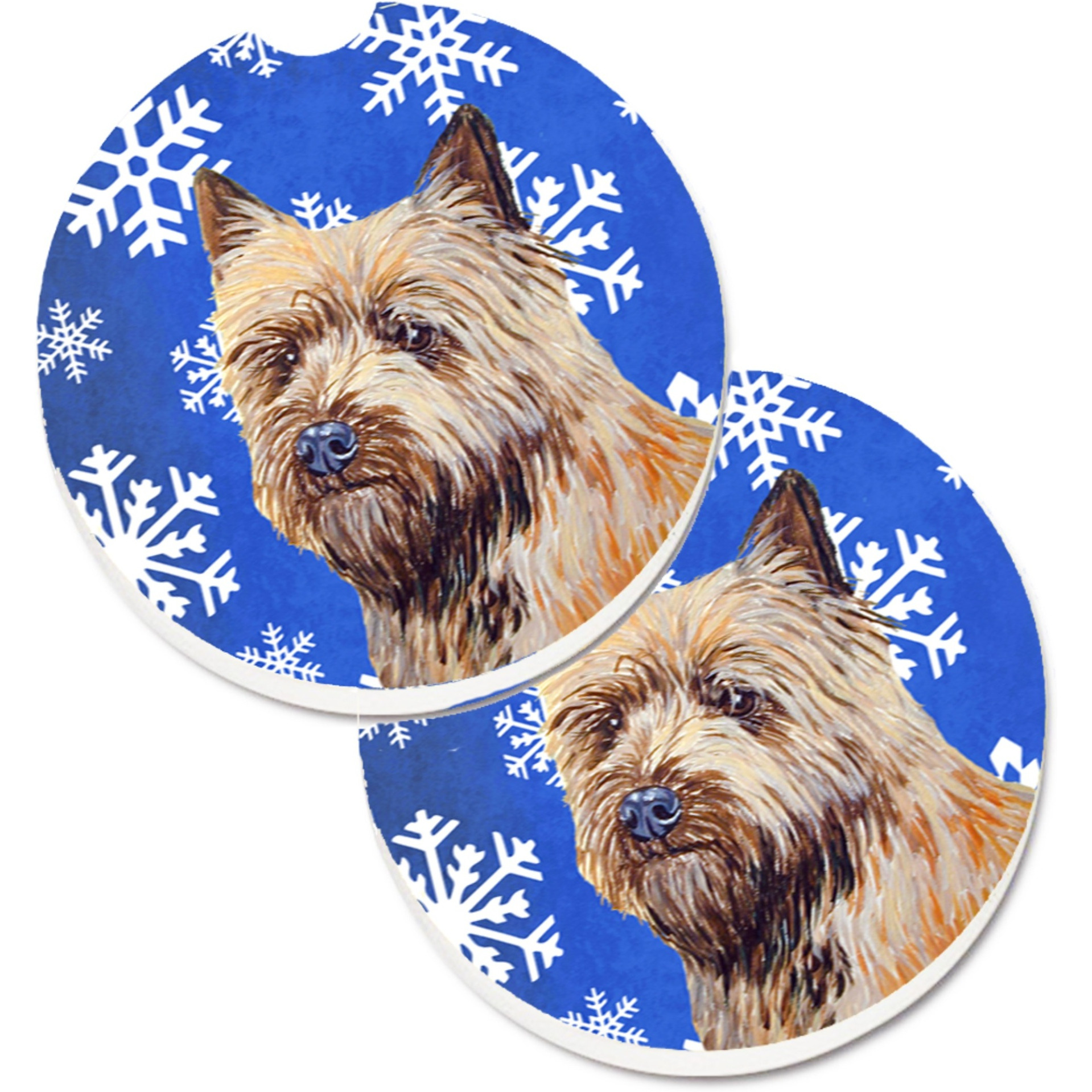 &quotCaroline's Treasures Cairn Terrier Winter Snowflakes Holiday Set of 2 Cup Holder Car Coasters LH9275CARC, 2.56, Multicolor"