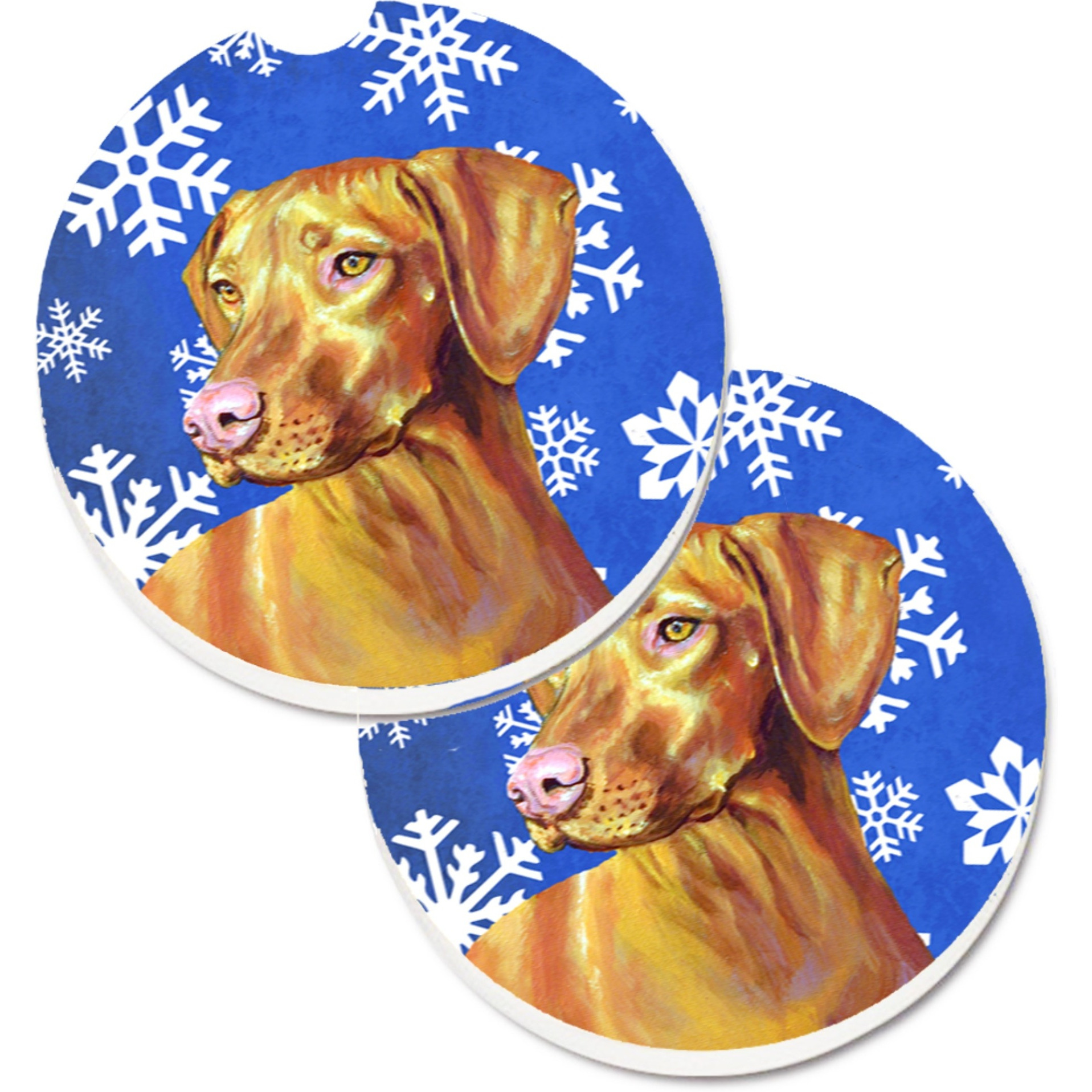 &quotCaroline's Treasures Vizsla Winter Snowflakes Holiday Set of 2 Cup Holder Car Coasters LH9280CARC, 2.56, Multicolor"