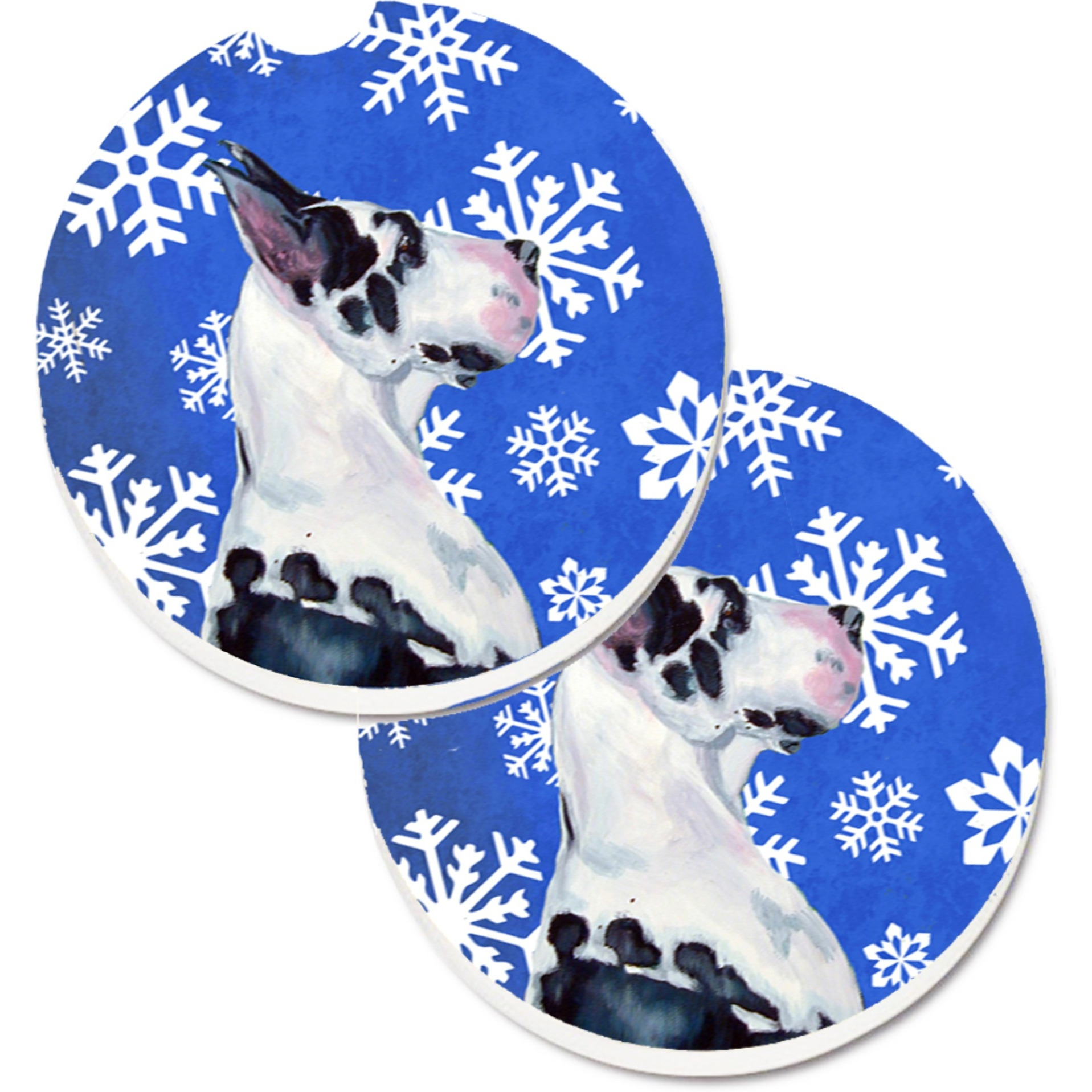 &quotCaroline's Treasures Great Dane Winter Snowflakes Holiday Set of 2 Cup Holder Car Coasters LH9281CARC, 2.56, Multicolor"