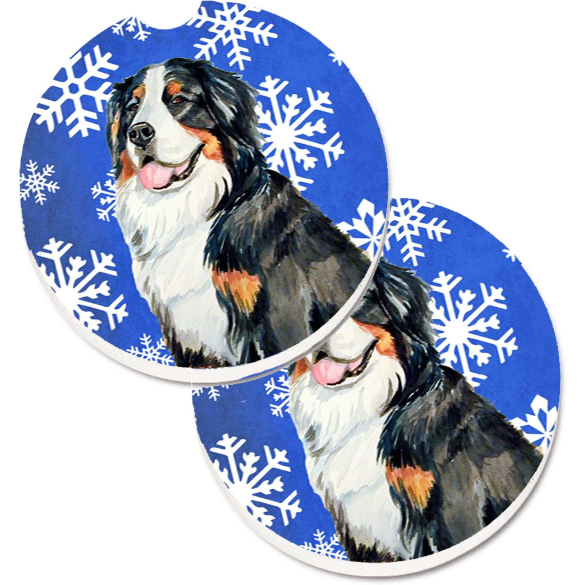 &quotCaroline's Treasures Bernese Mountain Dog Winter Snowflakes Holiday Set of 2 Cup Holder Car Coasters LH9289CARC, 2.56, Multicolor"