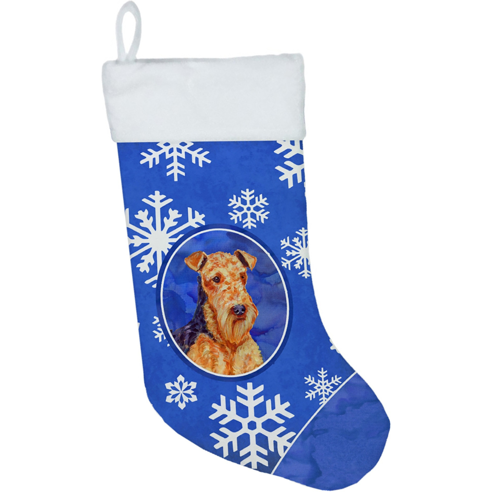 &quotCaroline's Treasures Airedale Winter Snowflakes Holiday Christmas Stocking, 11 x 18"", Multicolor"