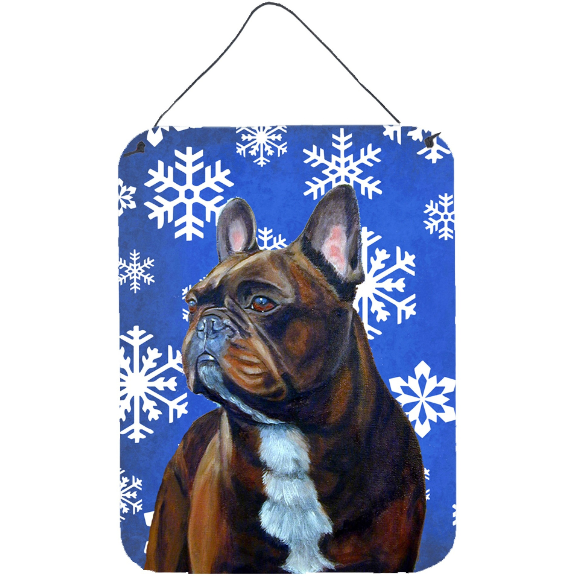 &quotCaroline's Treasures French Bulldog Winter Snowflakes Holiday Door Hanging Prints wall-decor, 16"" x 12"", Multicolor"