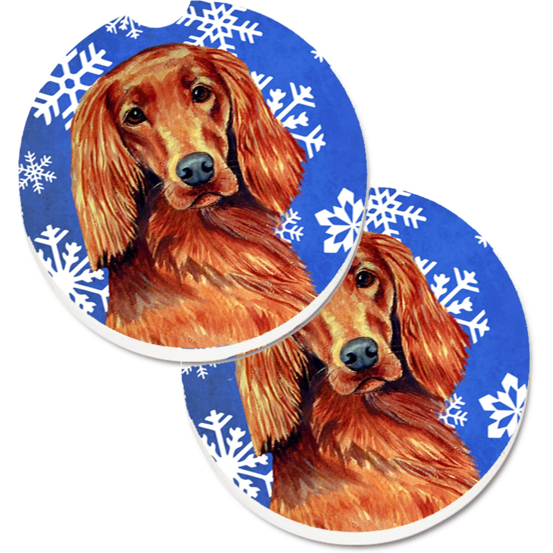 &quotCaroline's Treasures Irish Setter Winter Snowflakes Holiday Set of 2 Cup Holder Car Coasters LH9299CARC, 2.56, Multicolor"