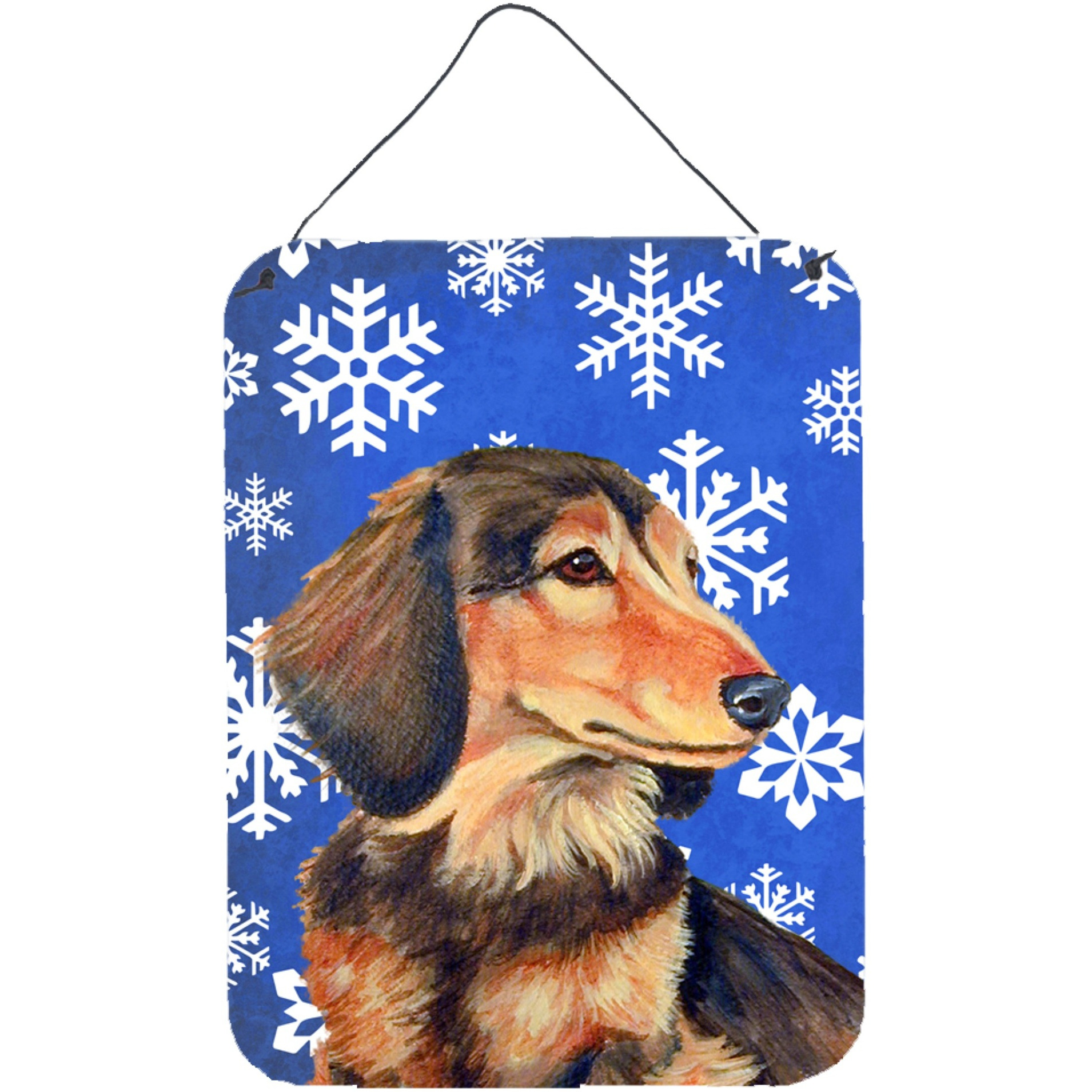 &quotCaroline's Treasures LH9301DS1216 Dachshund Winter Snowflakes Holiday Aluminium Metal Wall or Door Hanging Prints, 16"" x 12"", Multicolor"