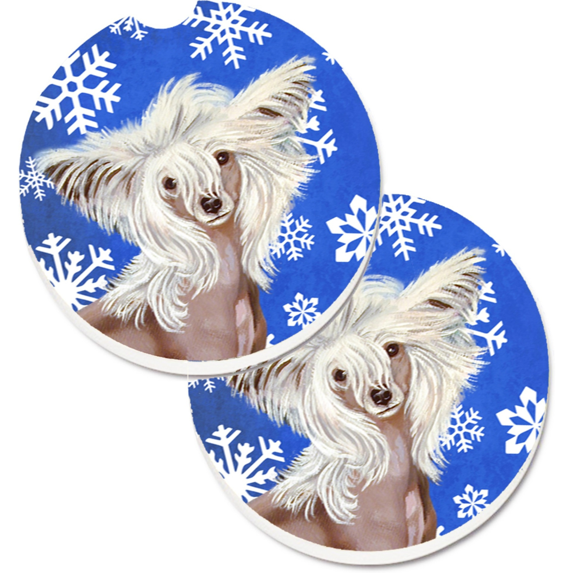 &quotCaroline's Treasures Chinese Crested Winter Snowflakes Holiday Set of 2 Cup Holder Car Coasters LH9302CARC, 2.56, Multicolor"