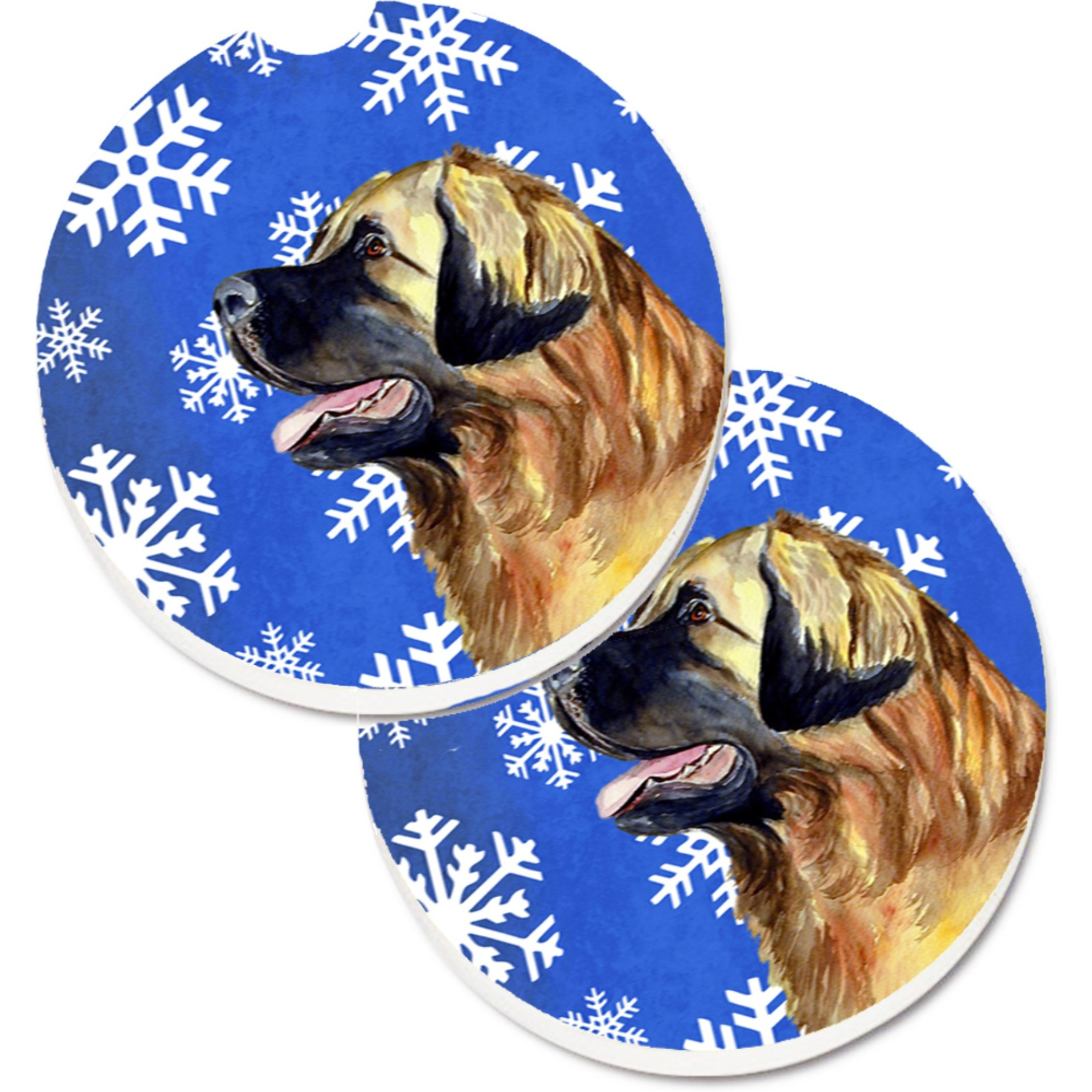 &quotCaroline's Treasures Leonberger Winter Snowflakes Holiday Set of 2 Cup Holder Car Coasters LH9303CARC, 2.56, Multicolor"