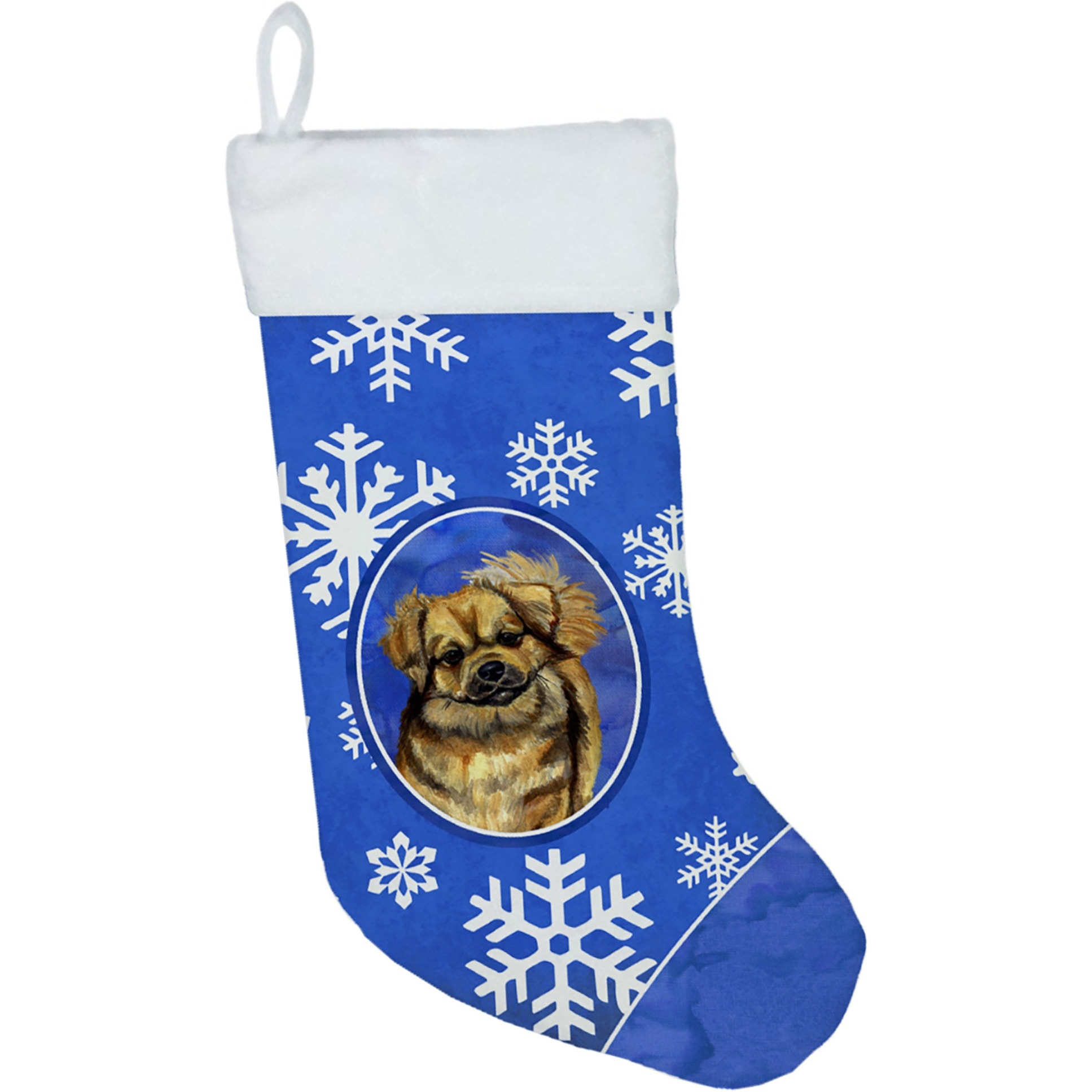 &quotCaroline's Treasures Tibetan Spaniel Winter Snowflakes Holiday Christmas Stocking, 11 x 18"", Multicolor"