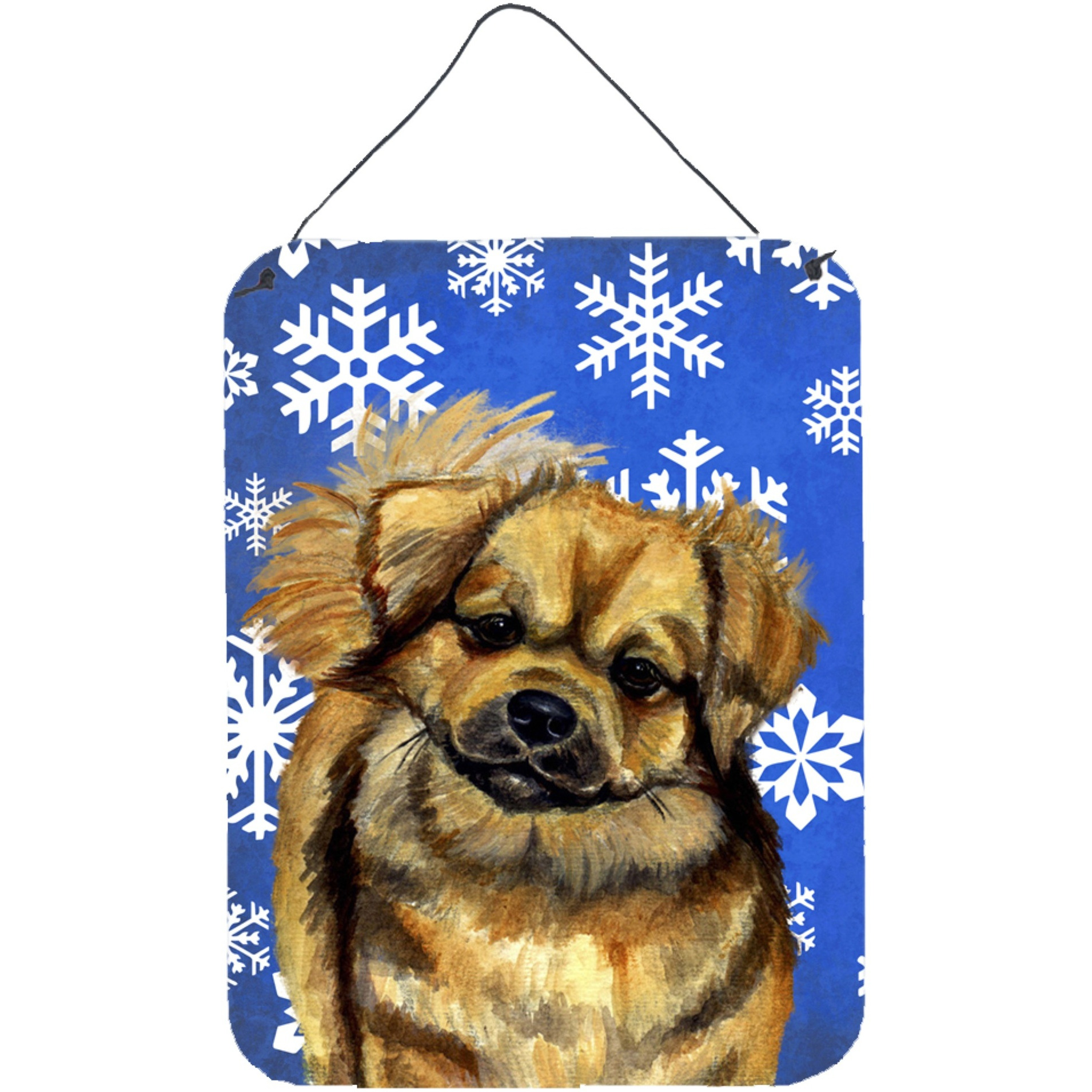 &quotCaroline's Treasures Tibetan Spaniel Winter Snowflakes Holiday Wall or Door Hanging Prints, 16"" x 12"", Multicolor"