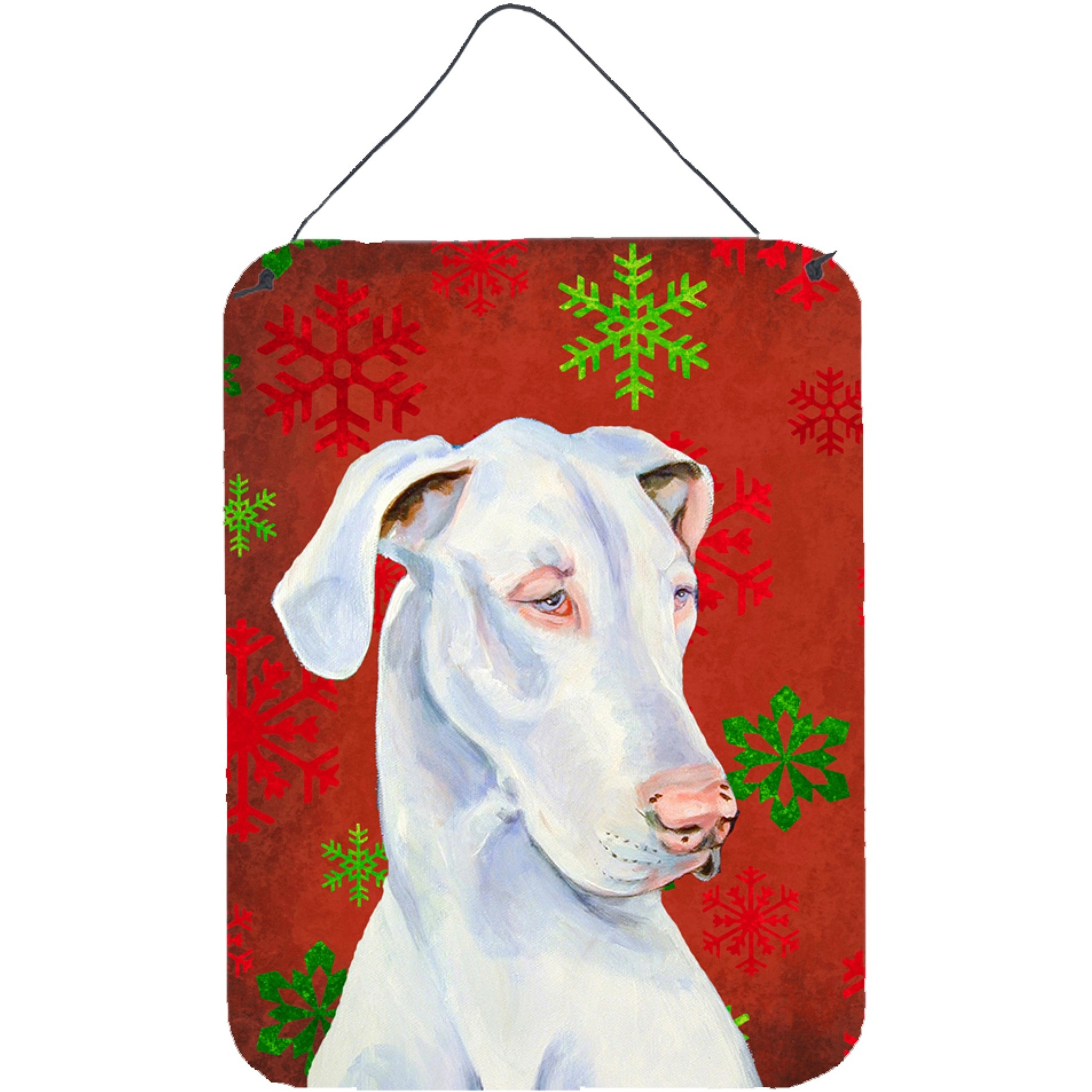 &quotCaroline's Treasures LH9311DS1216 Great Dane Red and Green Snowflakes Christmas Wall or Door Hanging Prints, 16"" x 12"", Multicolor"