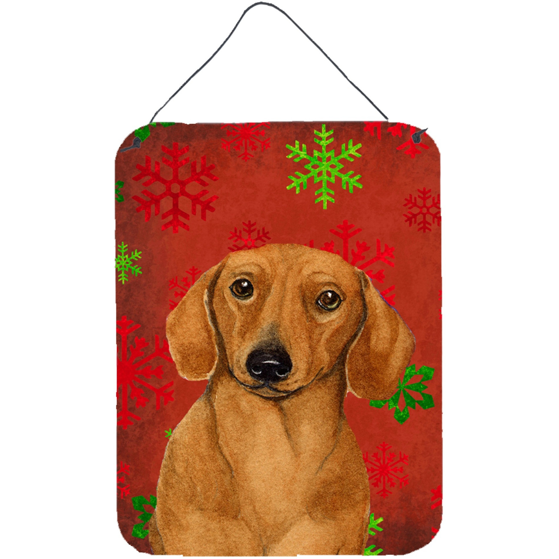 &quotCaroline's Treasures LH9312DS1216 Dachshund Red and Green Snowflakes Christmas Wall or Door Hanging Prints, 16"" x 12"", Multicolor"