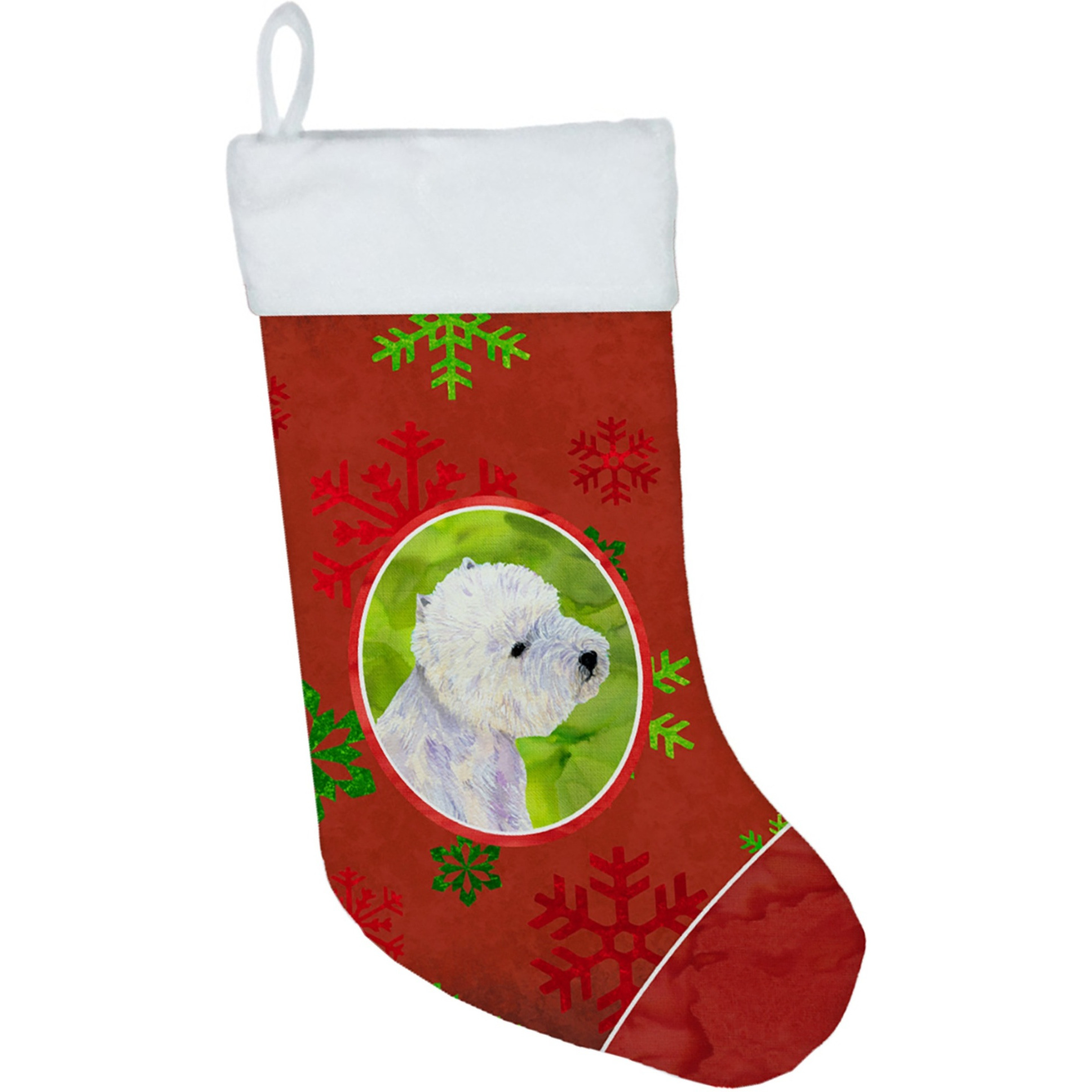 &quotCaroline's Treasures LH9315-CS Westie Red and Green Snowflakes Holiday Christmas Stocking, 11 x 18"", Multicolor"