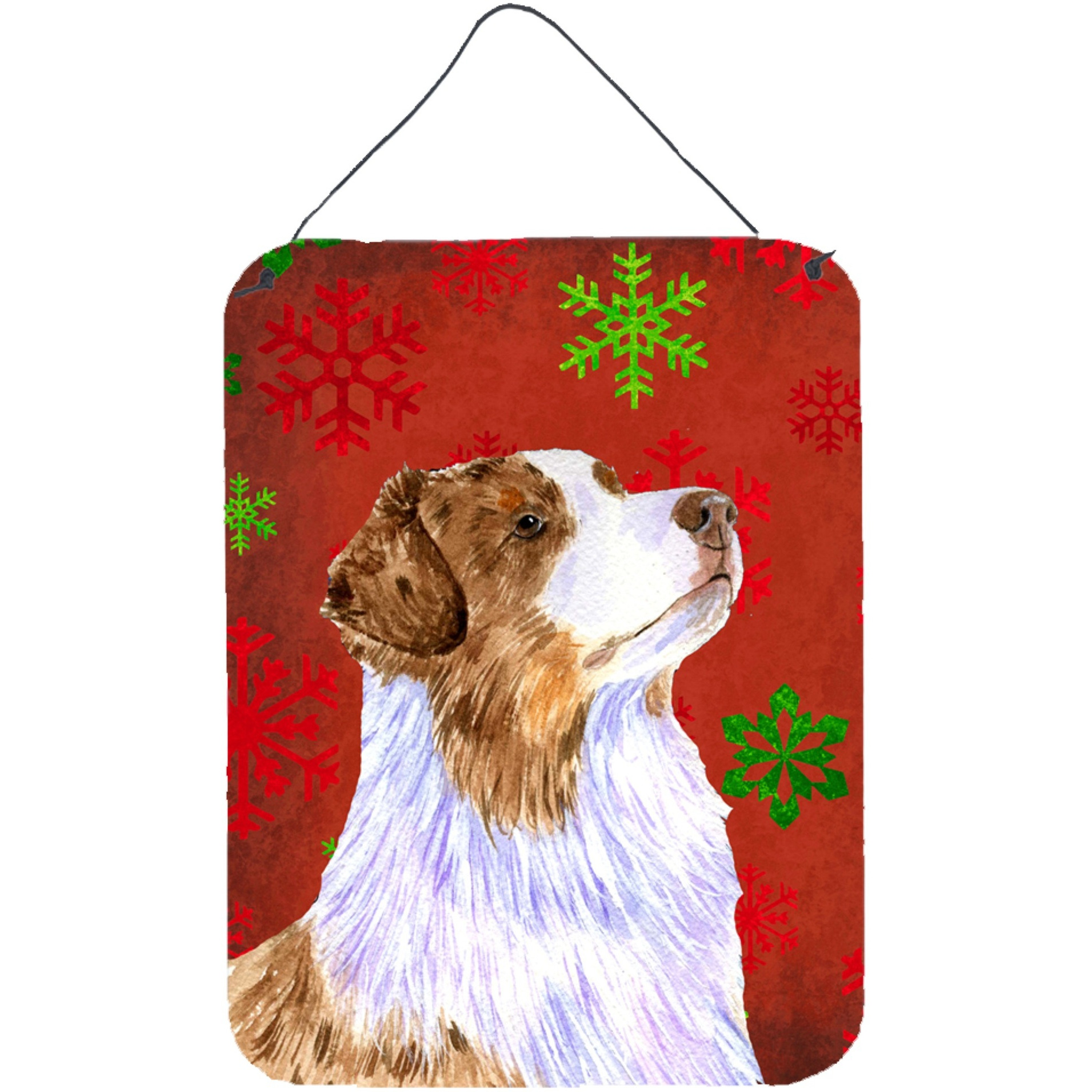 &quotCaroline's Treasures Australian Shepherd Red Snowflakes Christmas Wall or Door Hanging Prints, 16"" x 12"", Multicolor"