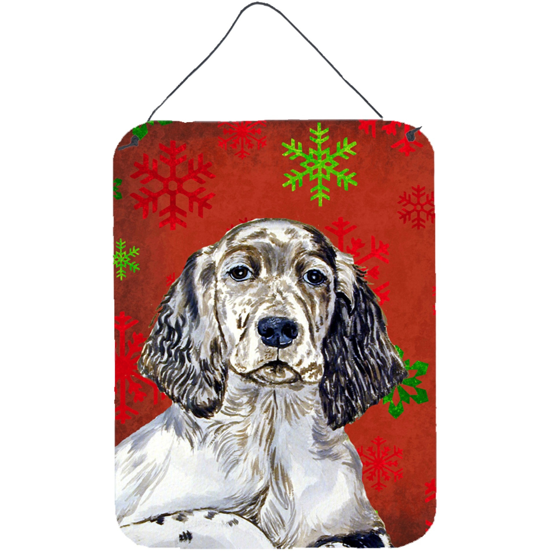 &quotCaroline's Treasures English Setter Red Snowflakes Holiday Christmas Wall or Door Hanging Prints, 16"" x 12"", Multicolor"