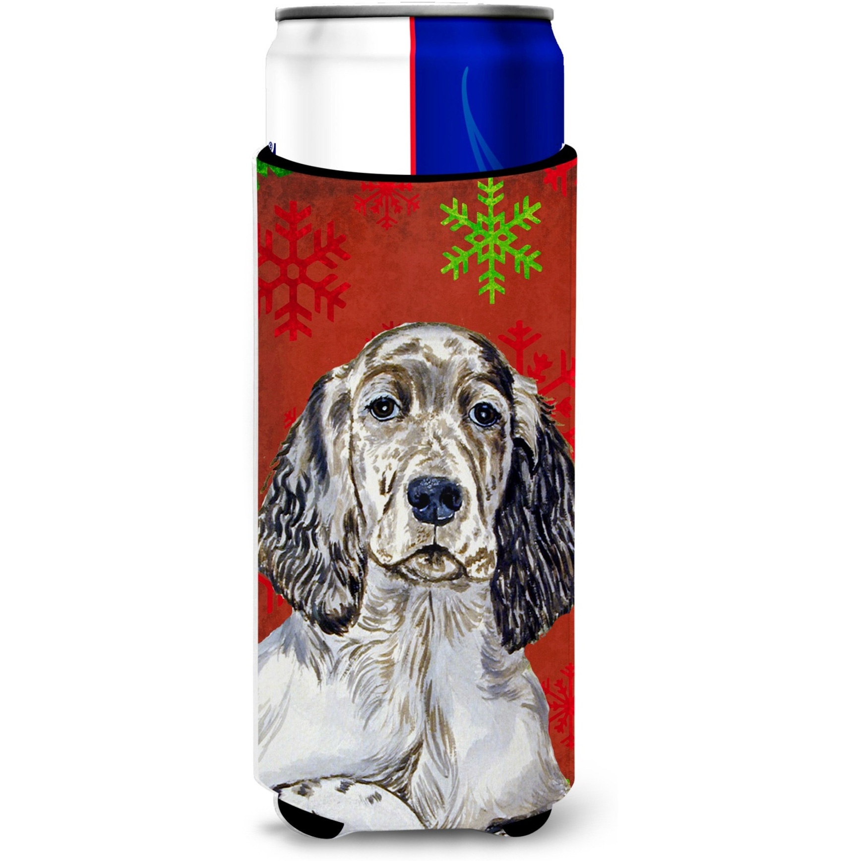 English Setter Red and Green Snowflakes Holiday Christmas Ultra Beverage Insulators for slim cans LH9322MUK