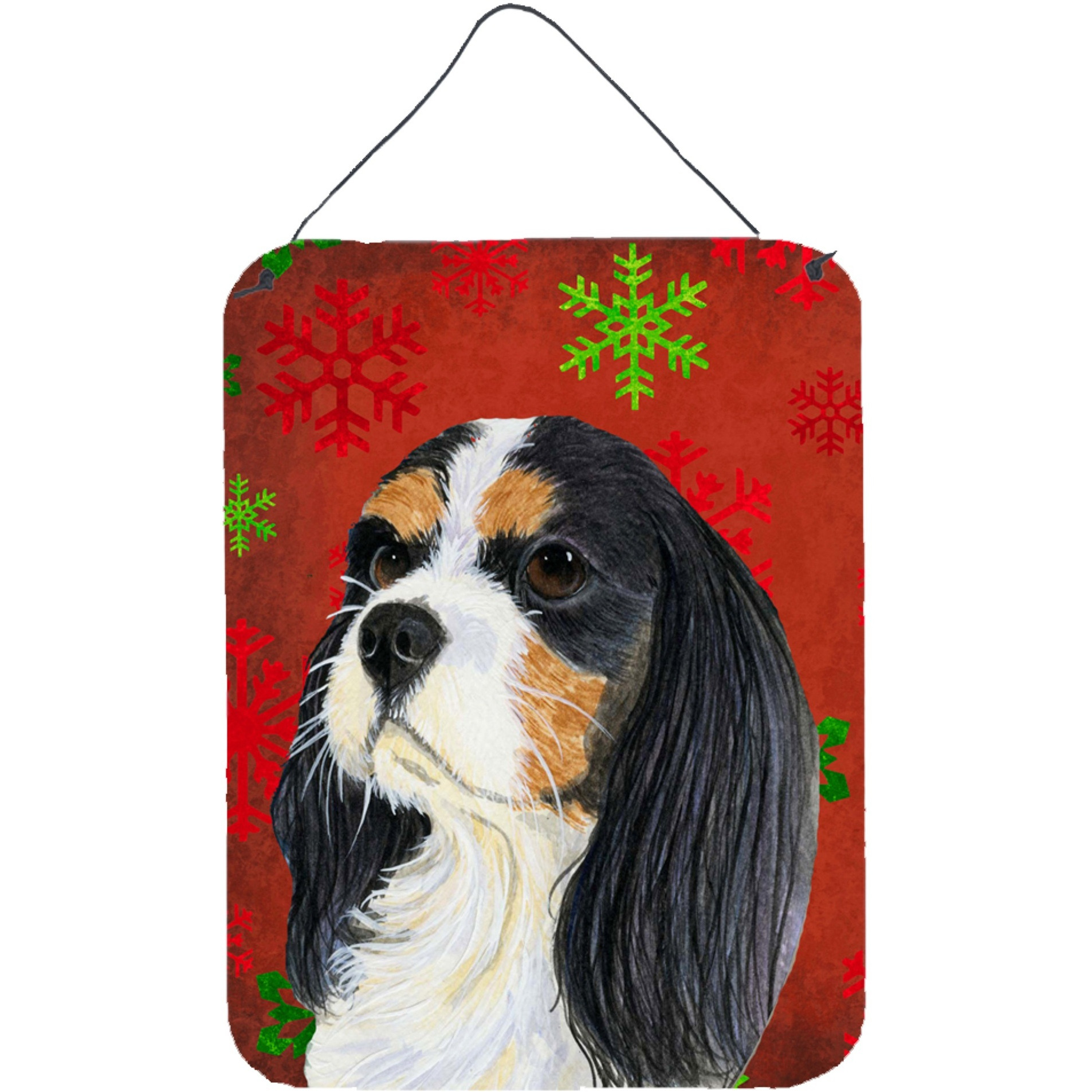 &quotCaroline's Treasures LH9324DS1216 Cavalier Spaniel Red Snowflakes Holiday Christmas Wall or Door Hanging Prints, 16"" x 12"", Multicolor"