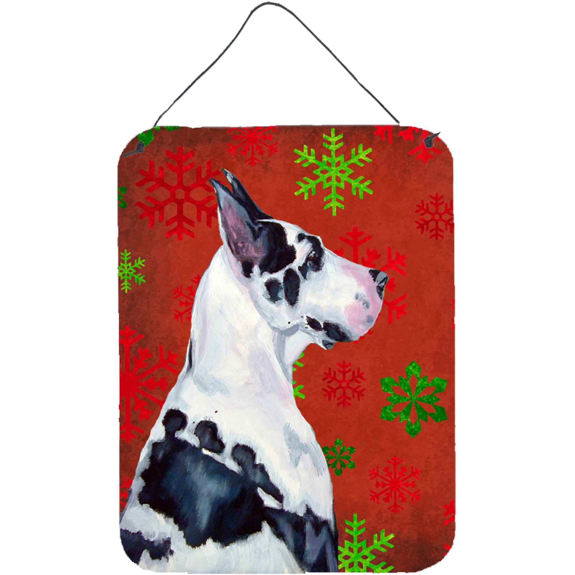 &quotCaroline's Treasures Great Dane Red Snowflakes Holiday Christmas Wall or Door Hanging Prints, 16"" x 12"", Multicolor"