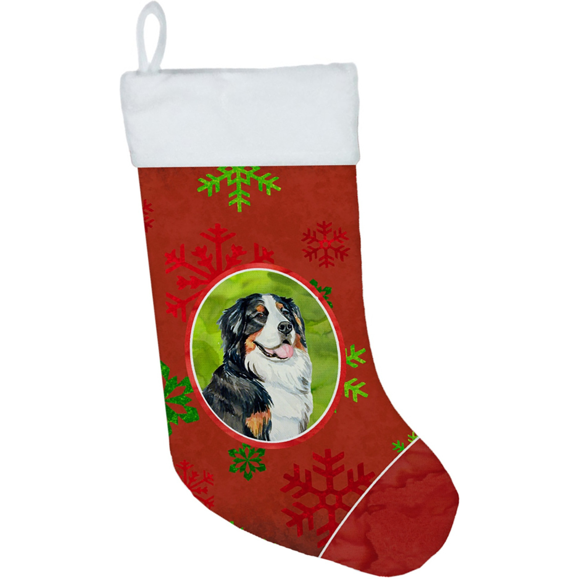 &quotCaroline's Treasures Bernese Mountain Dog Red and Green Snowflakes Holiday Christmas Stocking, 11 x 18"", Multicolor"