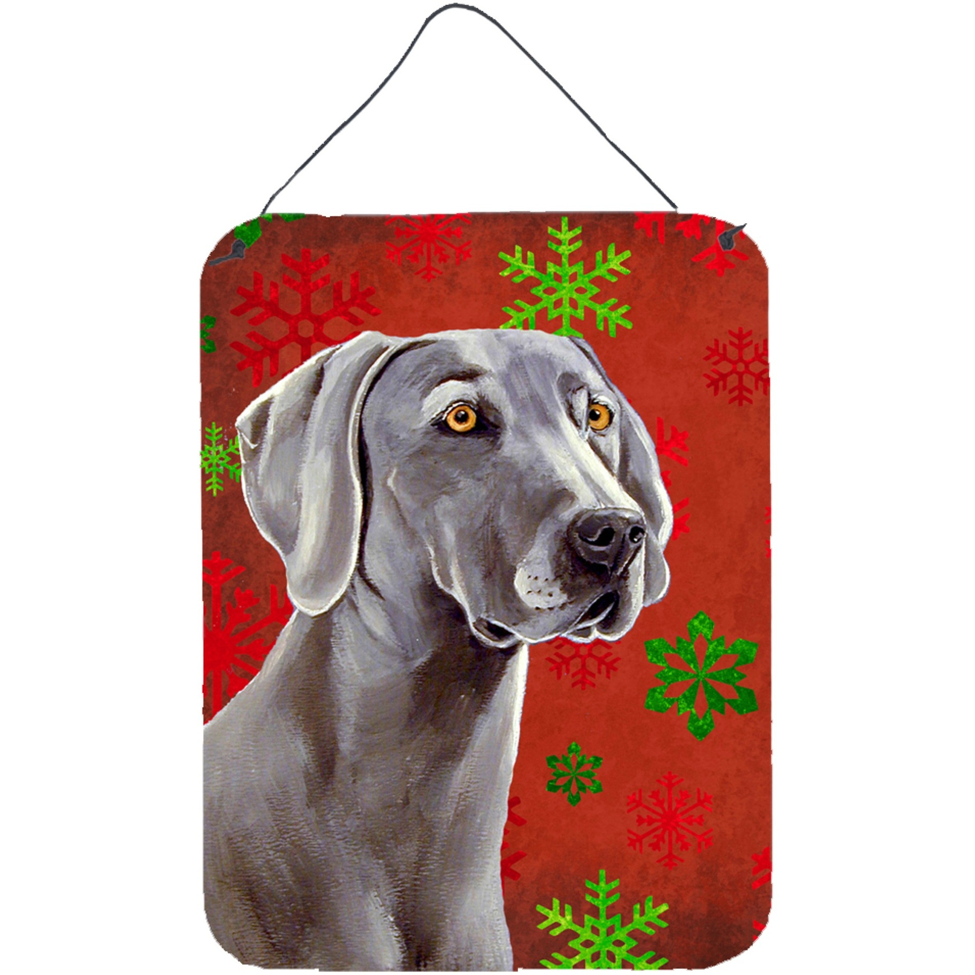 &quotCaroline's Treasures Weimaraner Red Snowflakes Holiday Christmas Wall or Door Hanging Prints, 16"" x 12"", Multicolor"