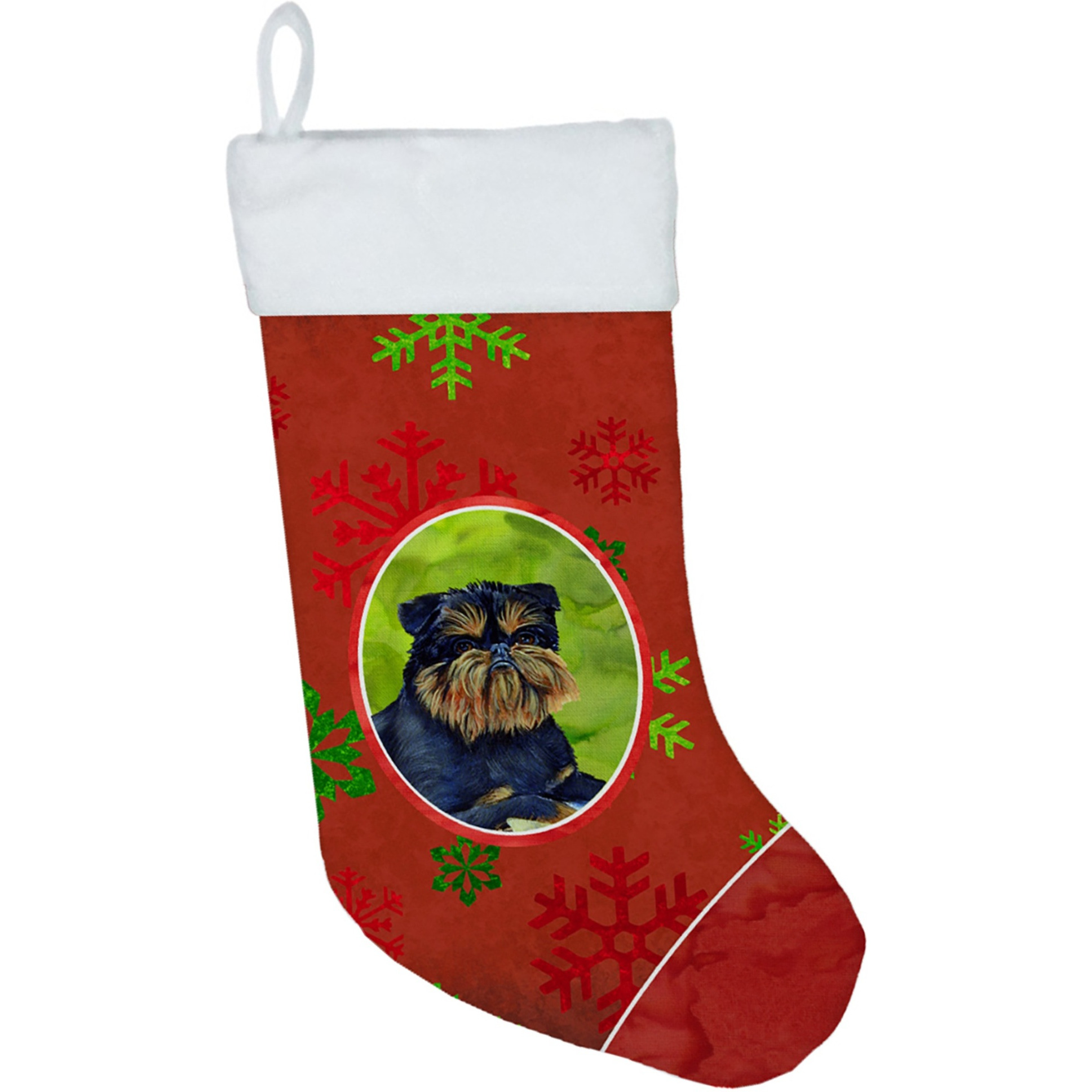 &quotCaroline's Treasures LH9343-CS Brussels Griffon Red and Green Snowflakes Holiday Christmas Stocking, 11 x 18"", Multicolor"