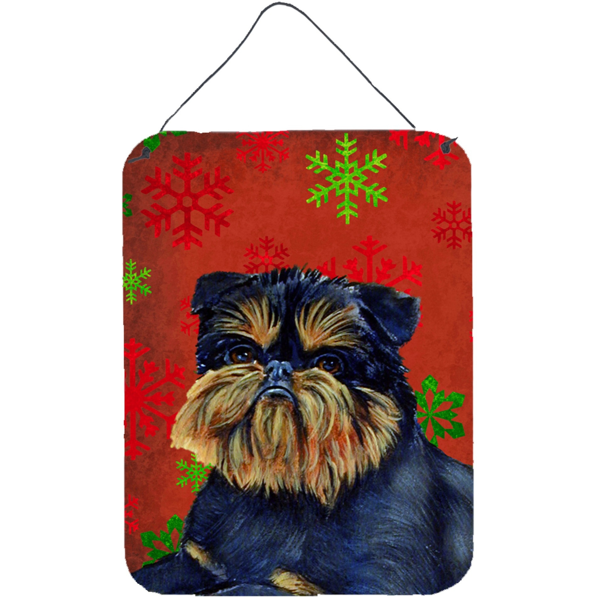 &quotCaroline's Treasures LH9343DS1216 Brussels Griffon Red Snowflakes Holiday Christmas Wall or Door Hanging Prints, 16"" x 12"", Multicolor"