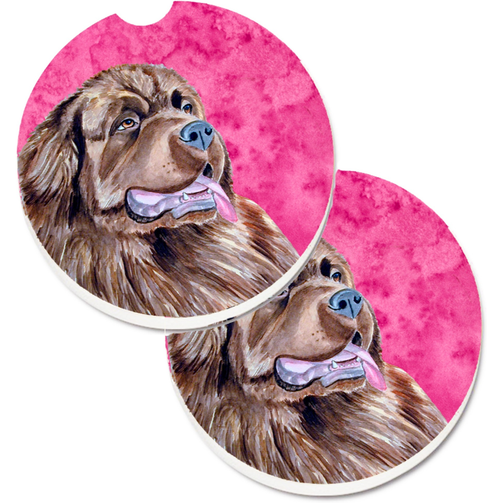 &quotCaroline's Treasures Pink Newfoundland Set of 2 Cup Holder Car Coasters LH9354PKCARC, 2.56, Multicolor"