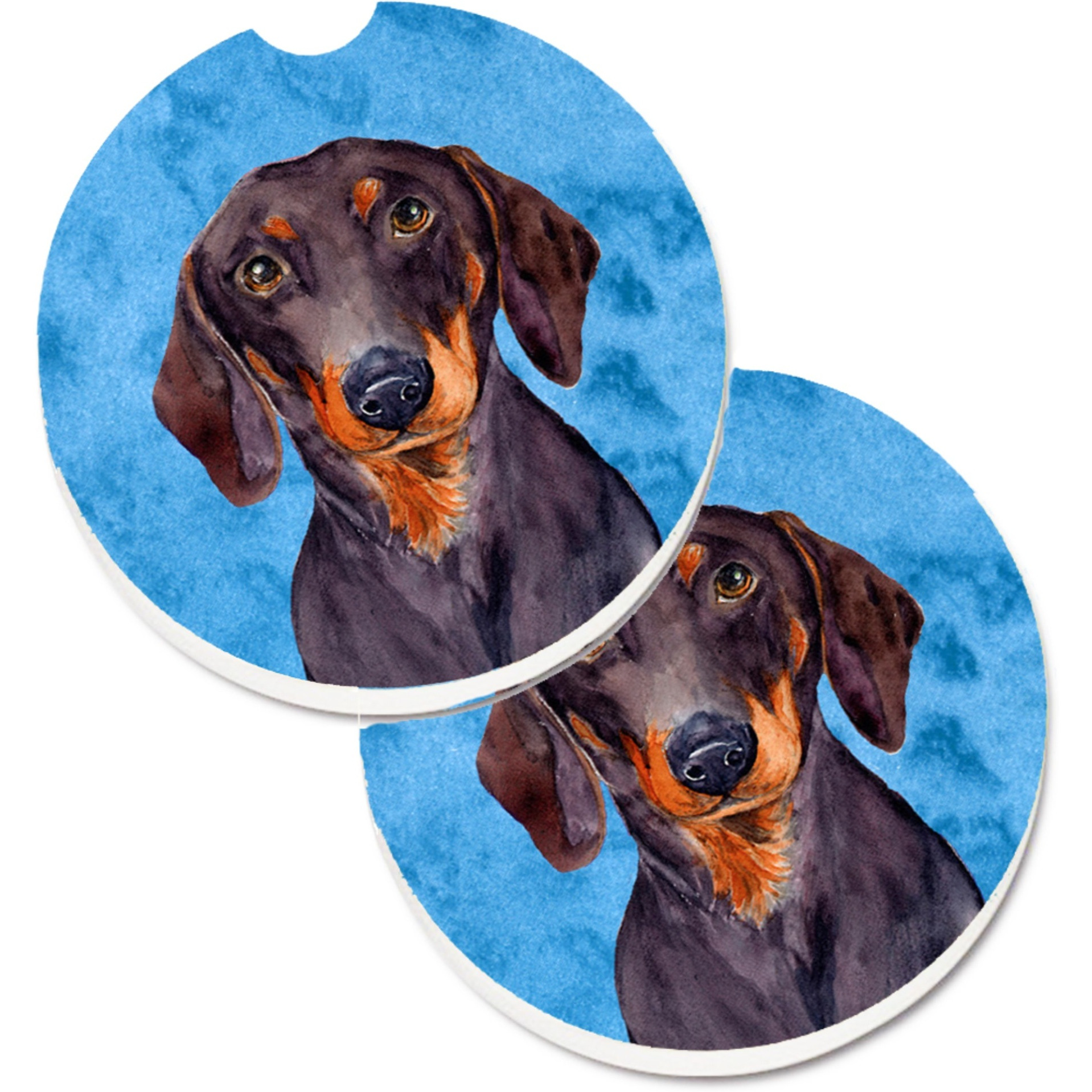 &quotCaroline's Treasures Blue Dachshund Set of 2 Cup Holder Car Coasters LH9358BUCARC, 2.56, Multicolor"