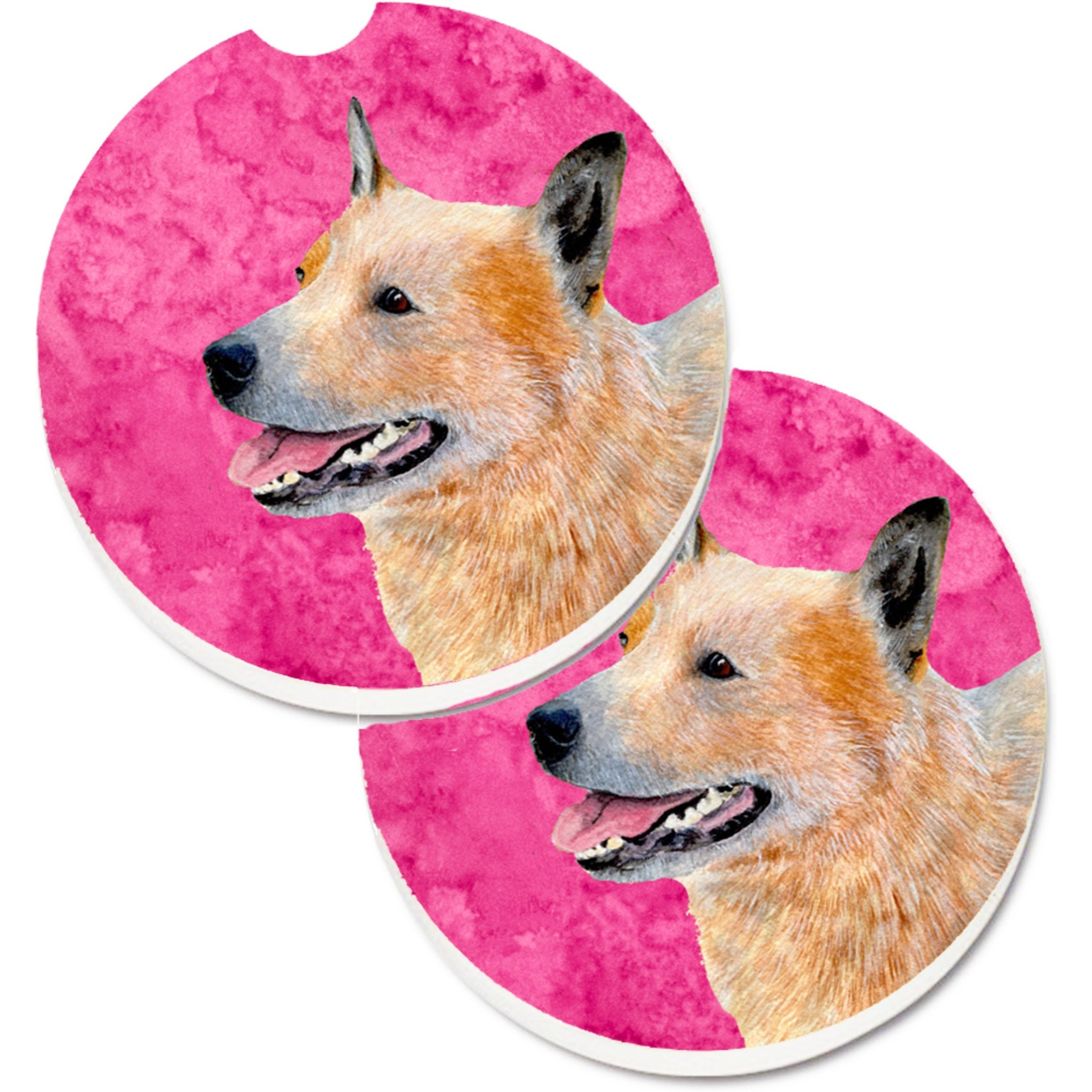 &quotCaroline's Treasures Pink Australian Cattle Dog Set of 2 Cup Holder Car Coasters LH9362PKCARC, 2.56, Multicolor"