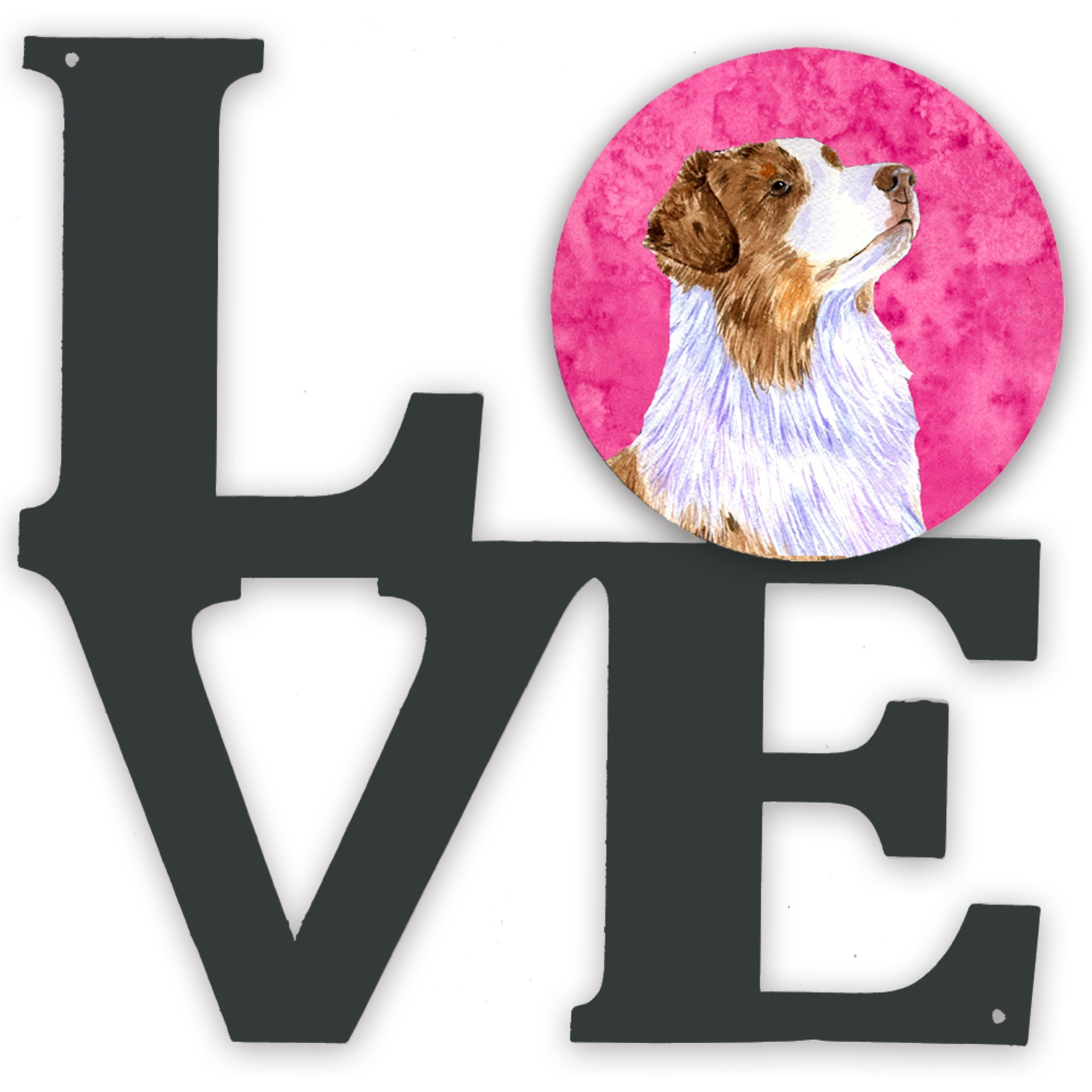 &quotCaroline's Treasures Pink Australian Shepherd Metal Artwork Love wall-decor, Multicolor"