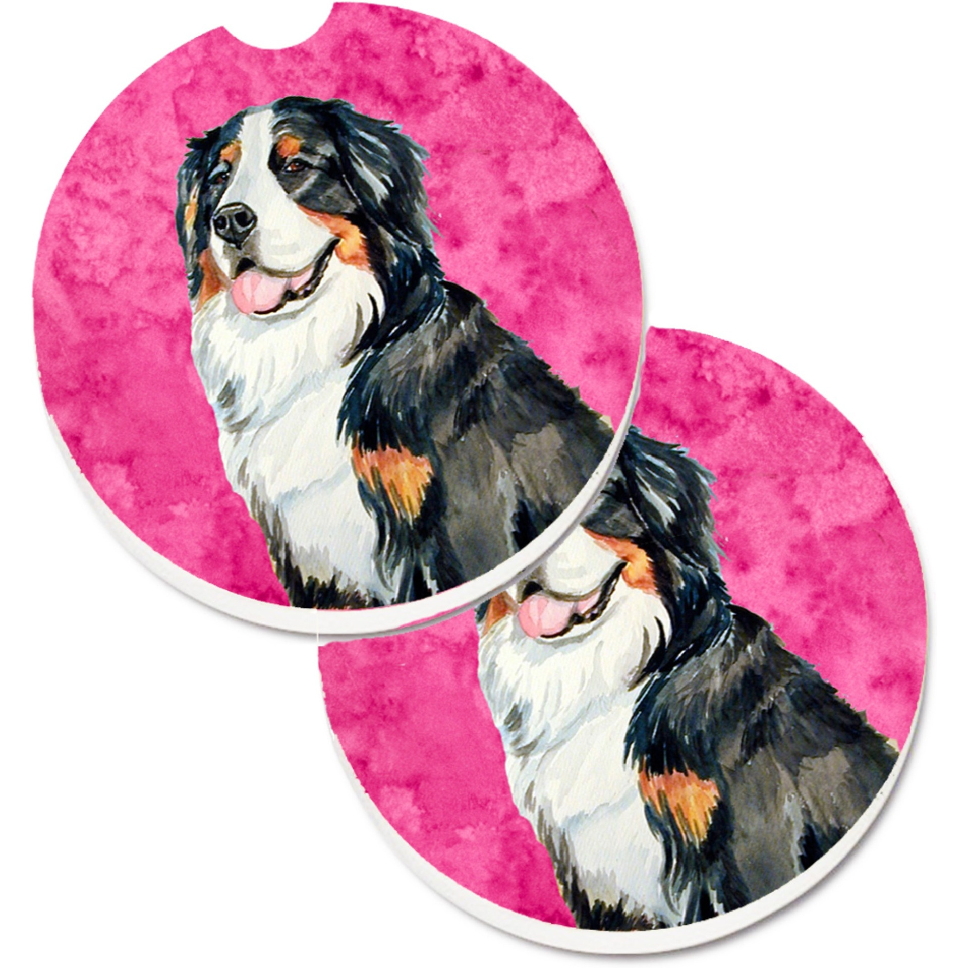 &quotCaroline's Treasures Pink Bernese Mountain Dog Set of 2 Cup Holder Car Coasters LH9379PKCARC, 2.56, Multicolor"