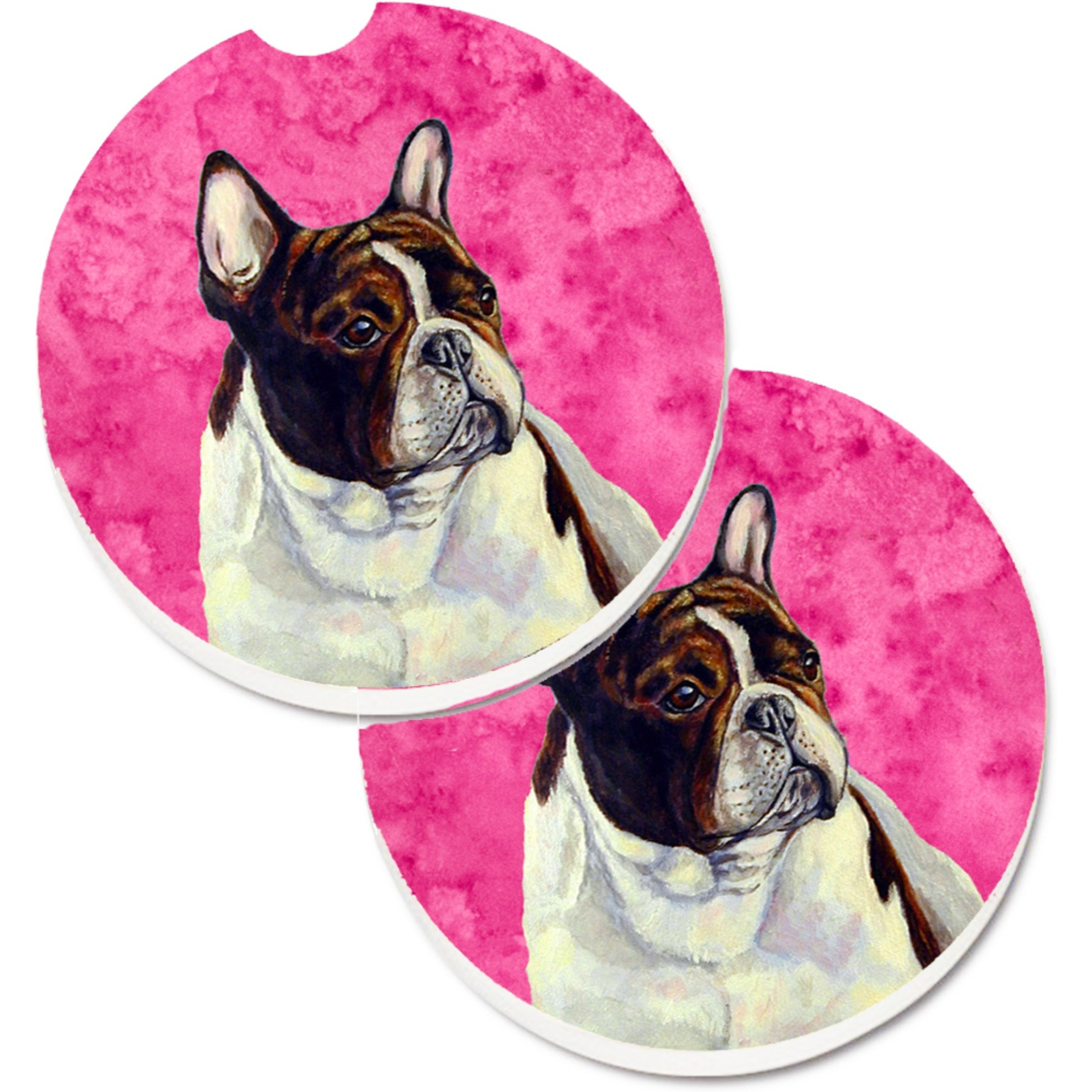 &quotCaroline's Treasures Pink French Bulldog Set of 2 Cup Holder Car Coasters LH9382PKCARC, 2.56, Multicolor"