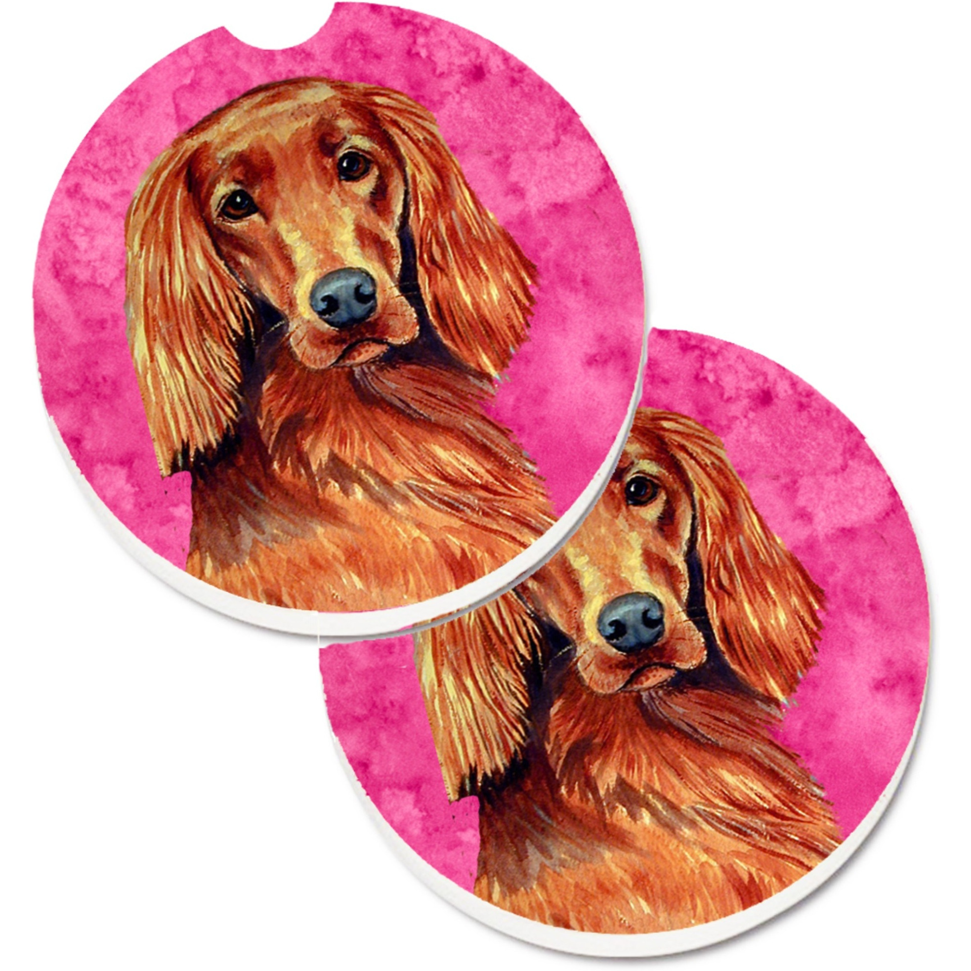 &quotCaroline's Treasures Pink Irish Setter Set of 2 Cup Holder Car Coasters LH9389PKCARC, 2.56, Multicolor"