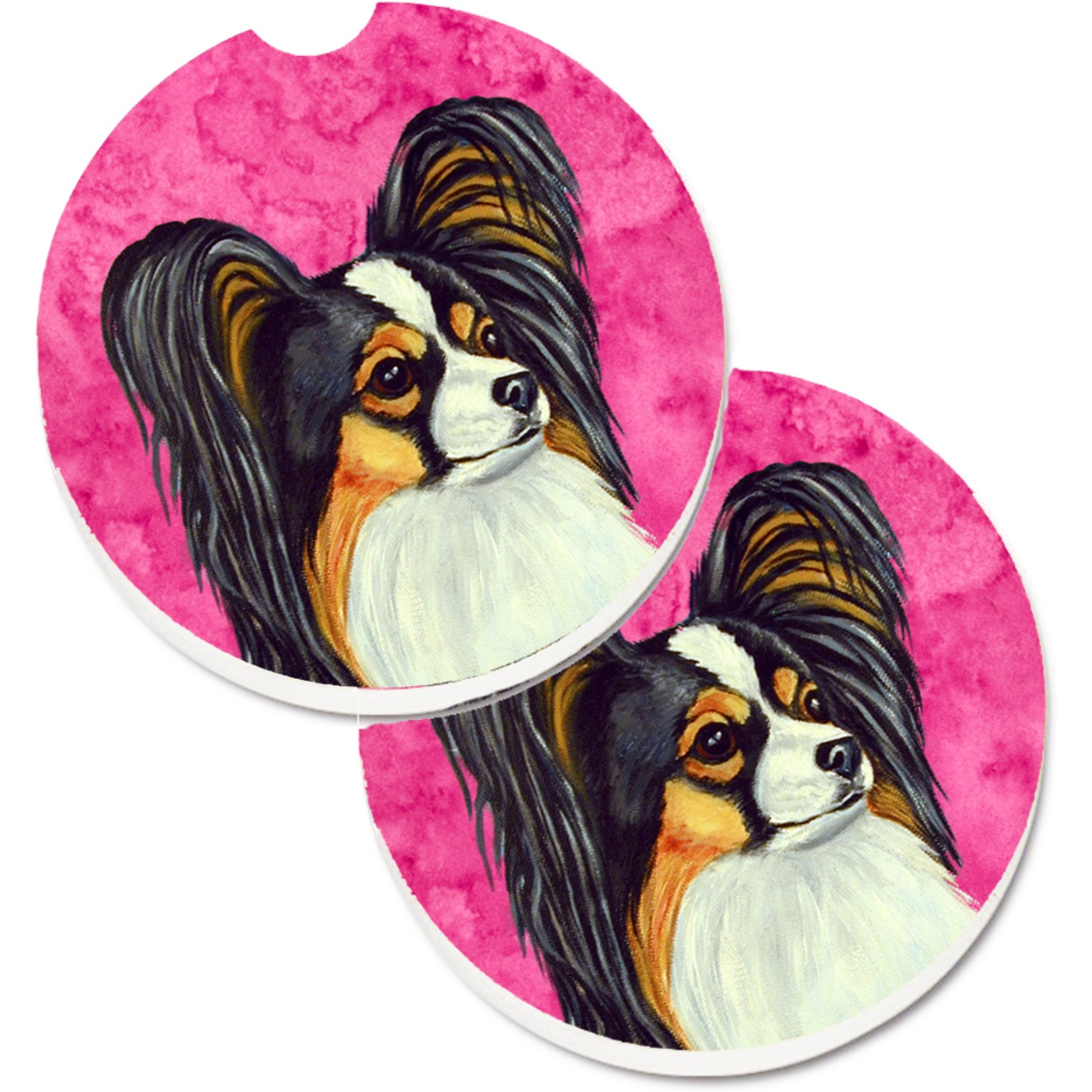 &quotCaroline's Treasures Pink Papillon Set of 2 Cup Holder Car Coasters LH9390PKCARC, 2.56, Multicolor"