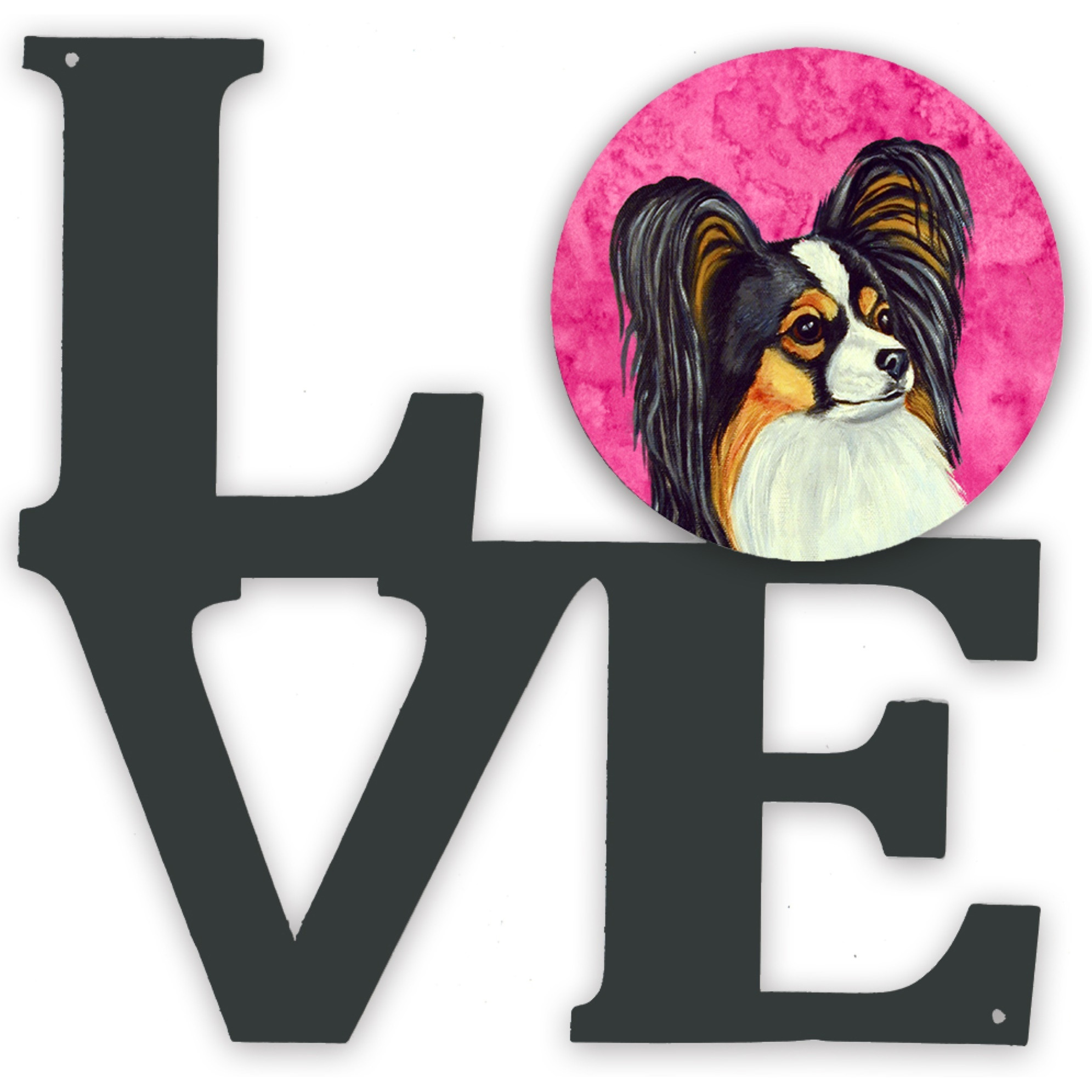 &quotCaroline's Treasures Pink Papillon Metal Artwork Love wall-decor, Multicolor"