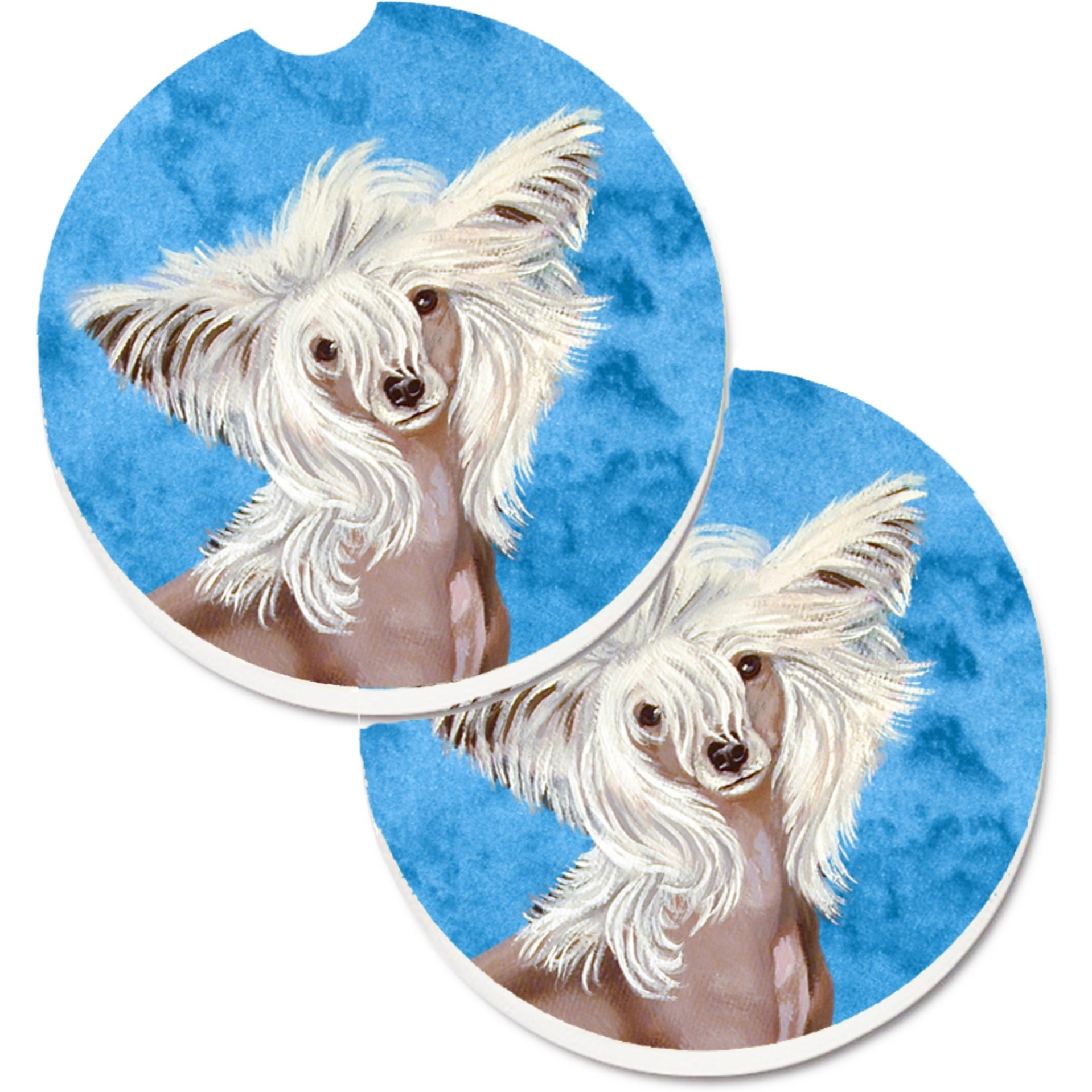 &quotCaroline's Treasures Blue Chinese Crested Set of 2 Cup Holder Car Coasters LH9392BUCARC, 2.56, Multicolor"