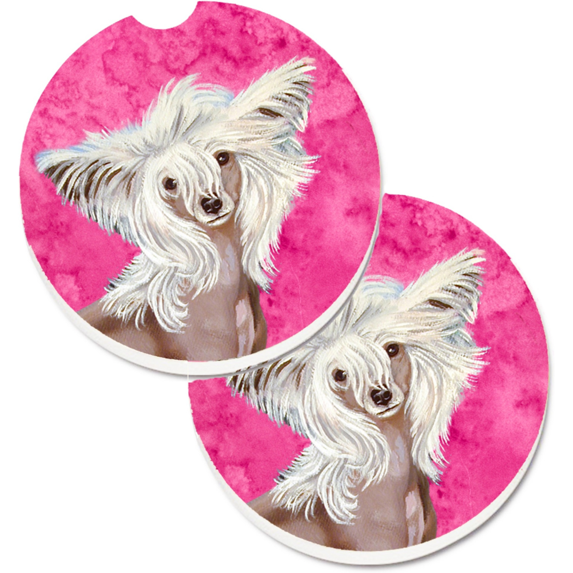 &quotCaroline's Treasures Pink Chinese Crested Set of 2 Cup Holder Car Coasters LH9392PKCARC, 2.56, Multicolor"