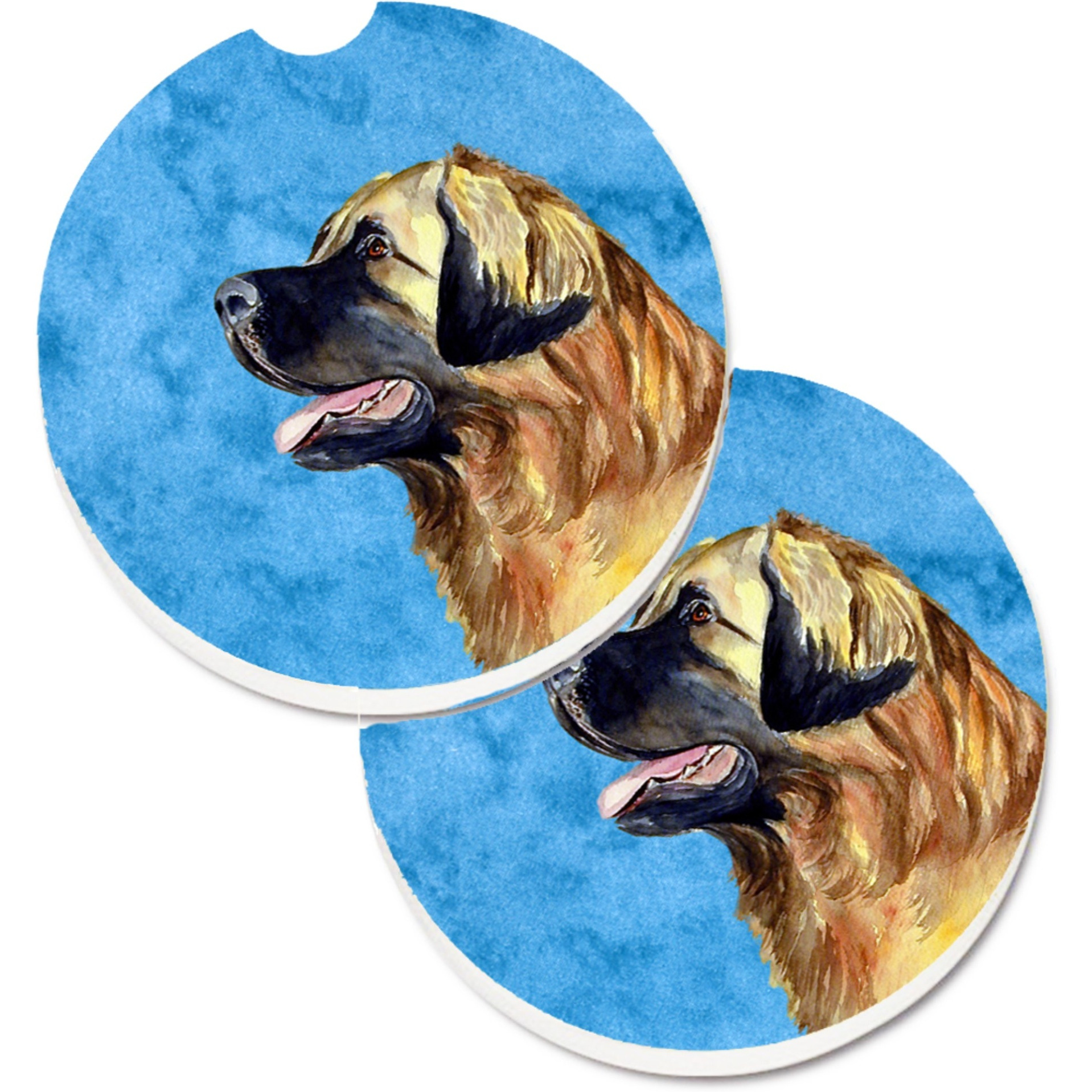 &quotCaroline's Treasures Blue Leonberger Set of 2 Cup Holder Car Coasters LH9393BUCARC, 2.56, Multicolor"